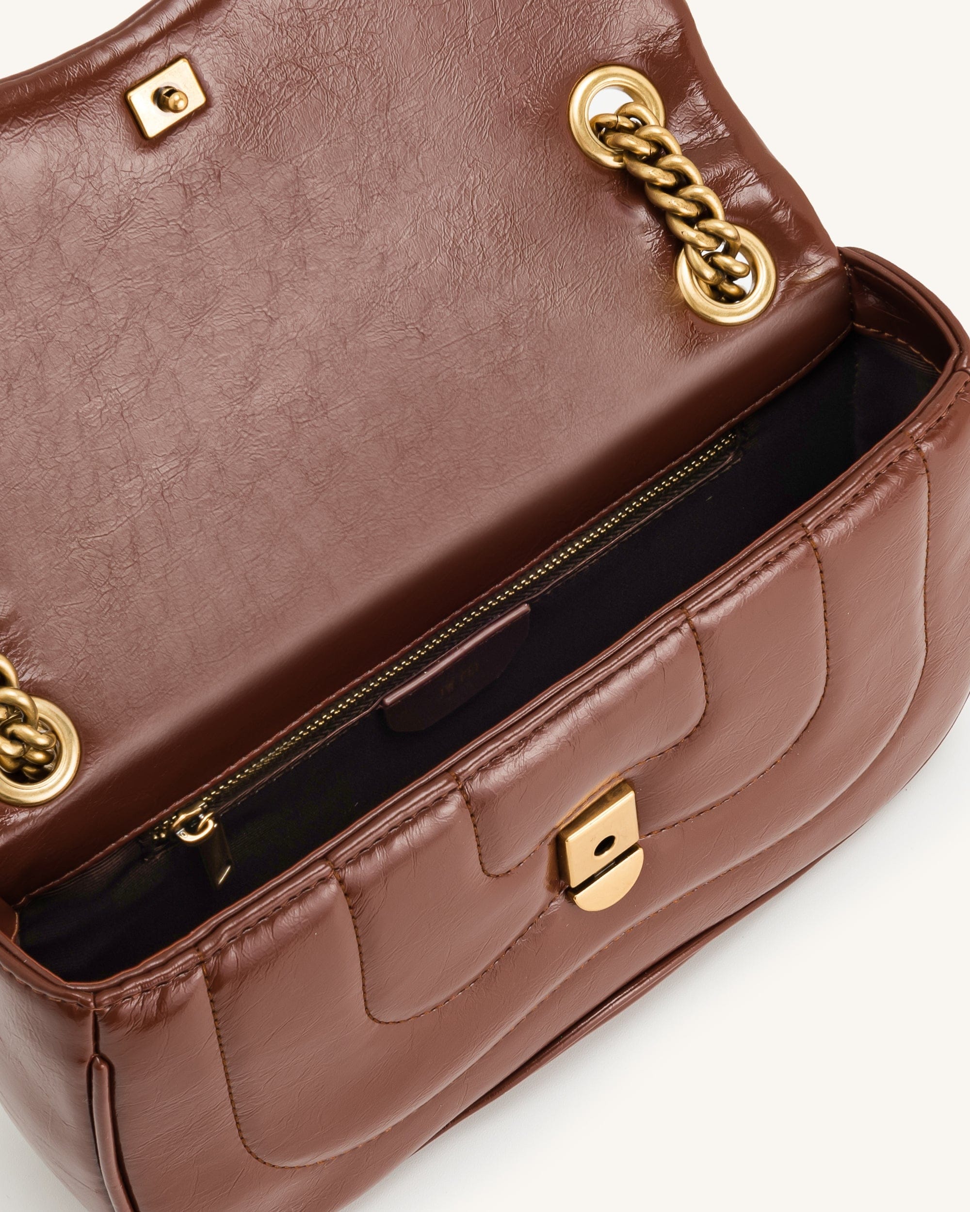 JW PEI Tina Quilted Chain Crossbody Brown