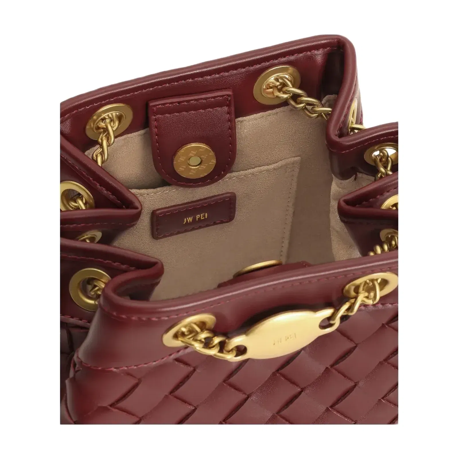 JW PEI Yara Hand Woven Bucket Bag Burgundy