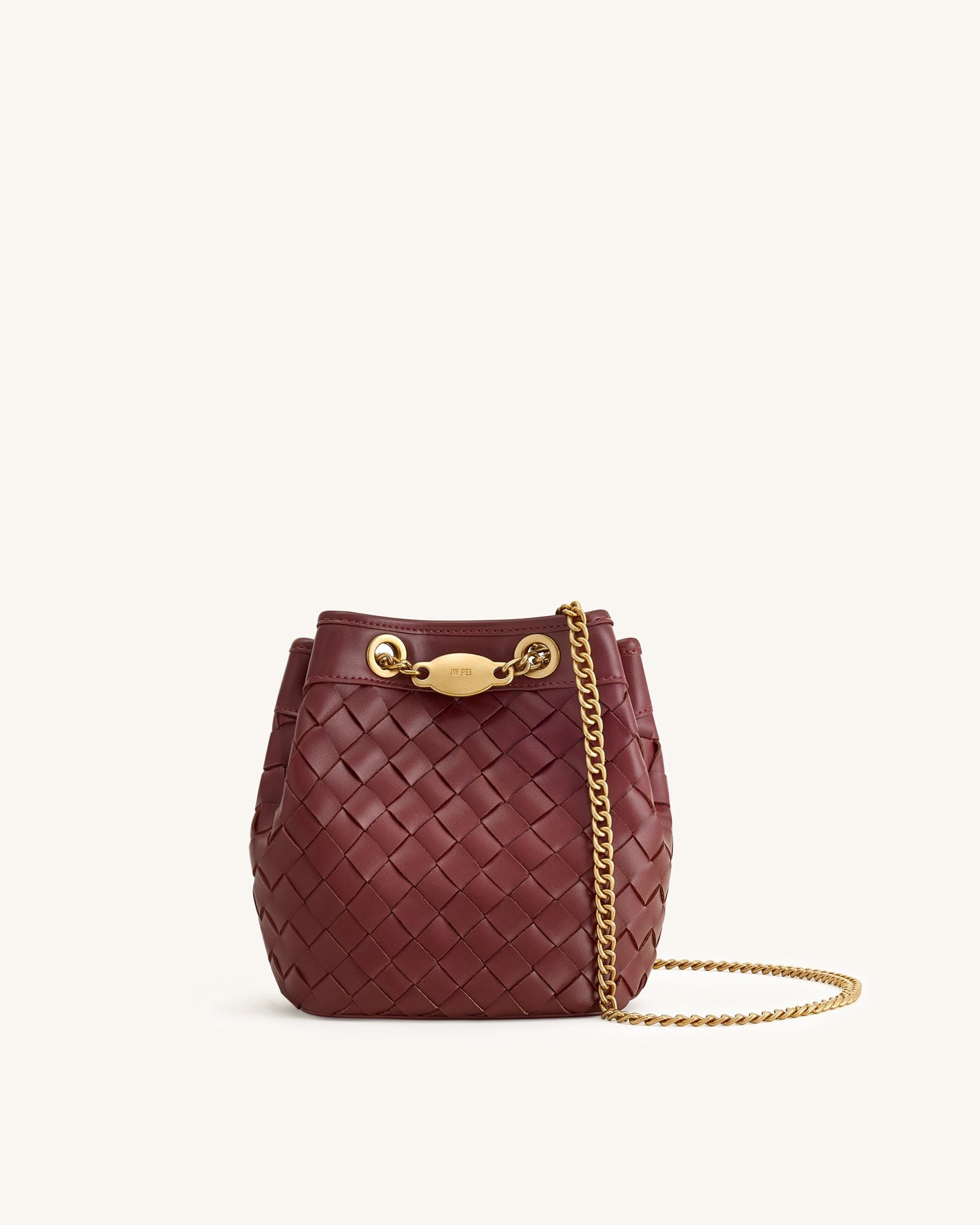 JW PEI Yara Hand Woven Bucket Bag Burgundy