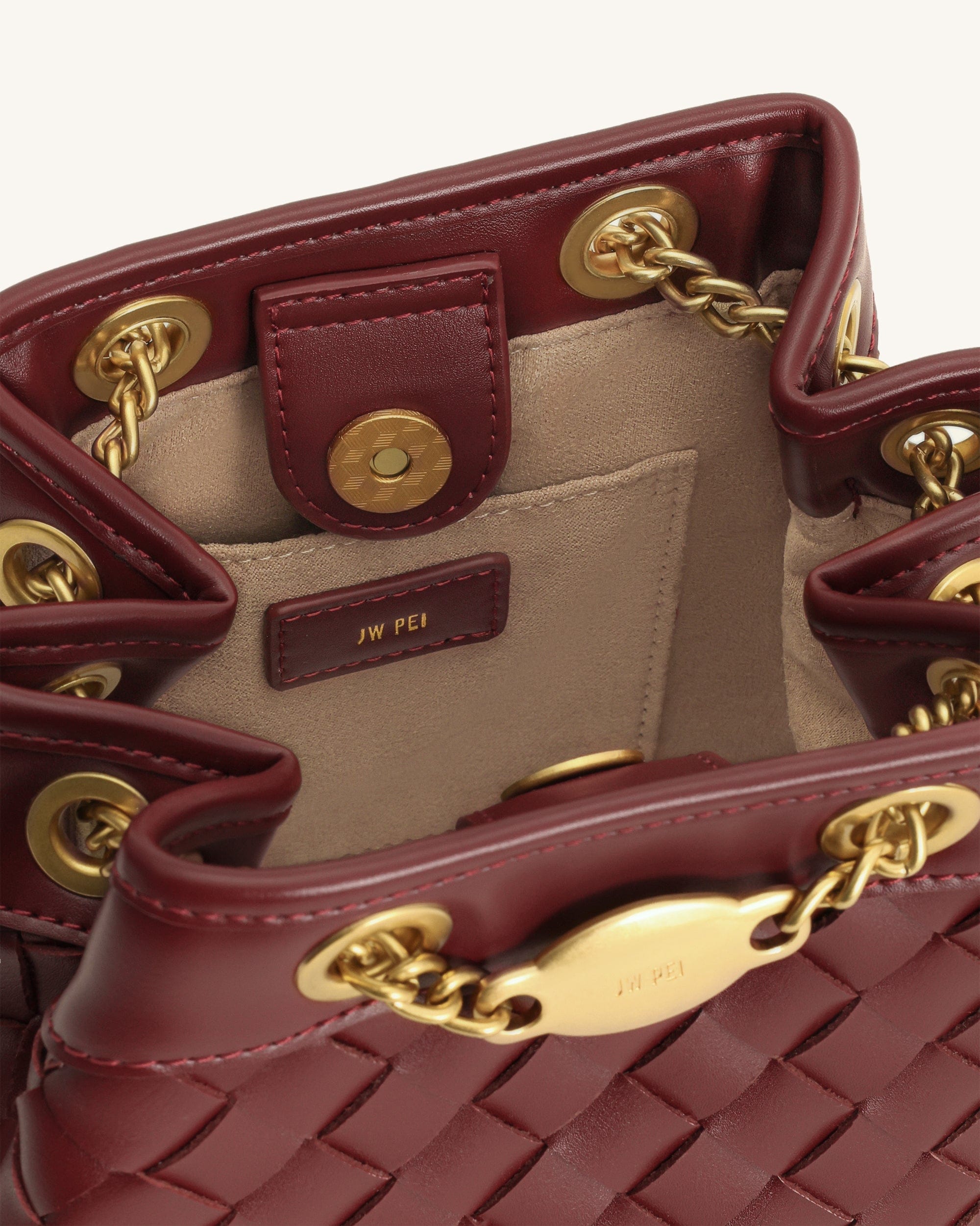 JW PEI Yara Hand Woven Bucket Bag Burgundy