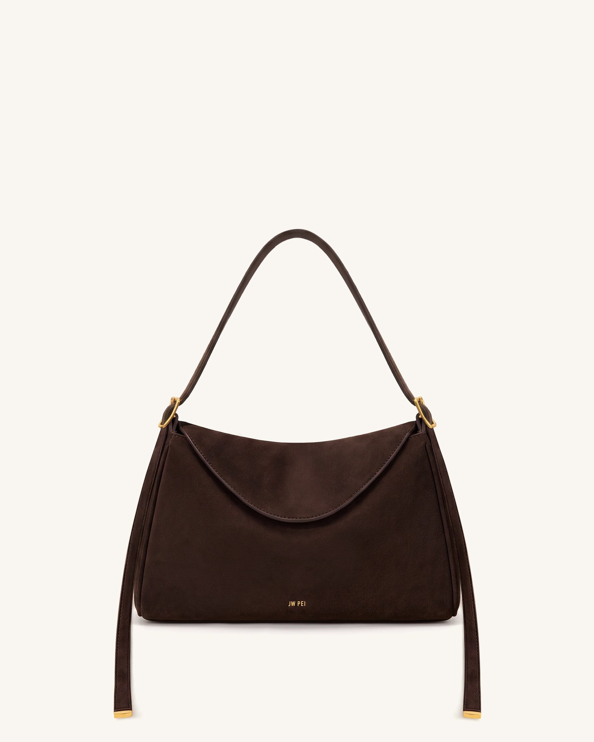 JW PEI Elowen Faux Suede Flap Shoulder Bag Dark Brown