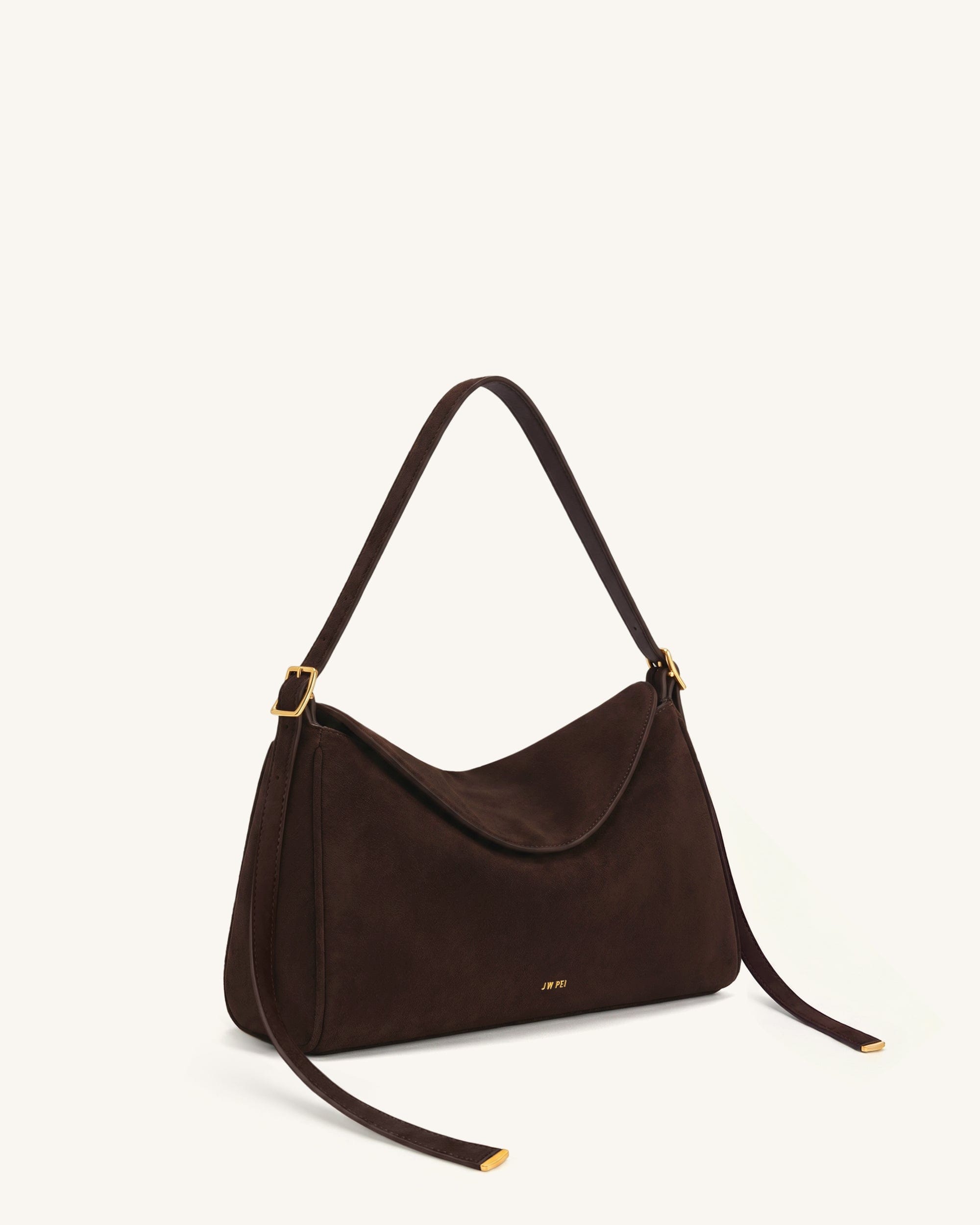 JW PEI Elowen Faux Suede Flap Shoulder Bag Dark Brown