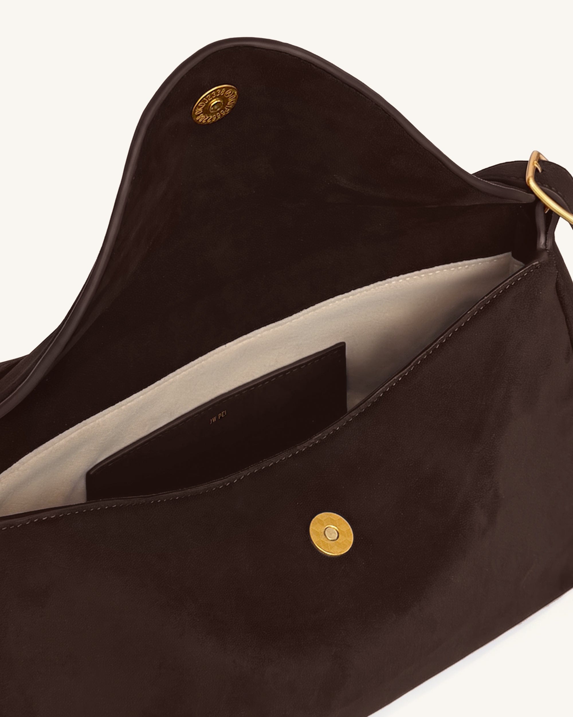 JW PEI Elowen Faux Suede Flap Shoulder Bag Dark Brown