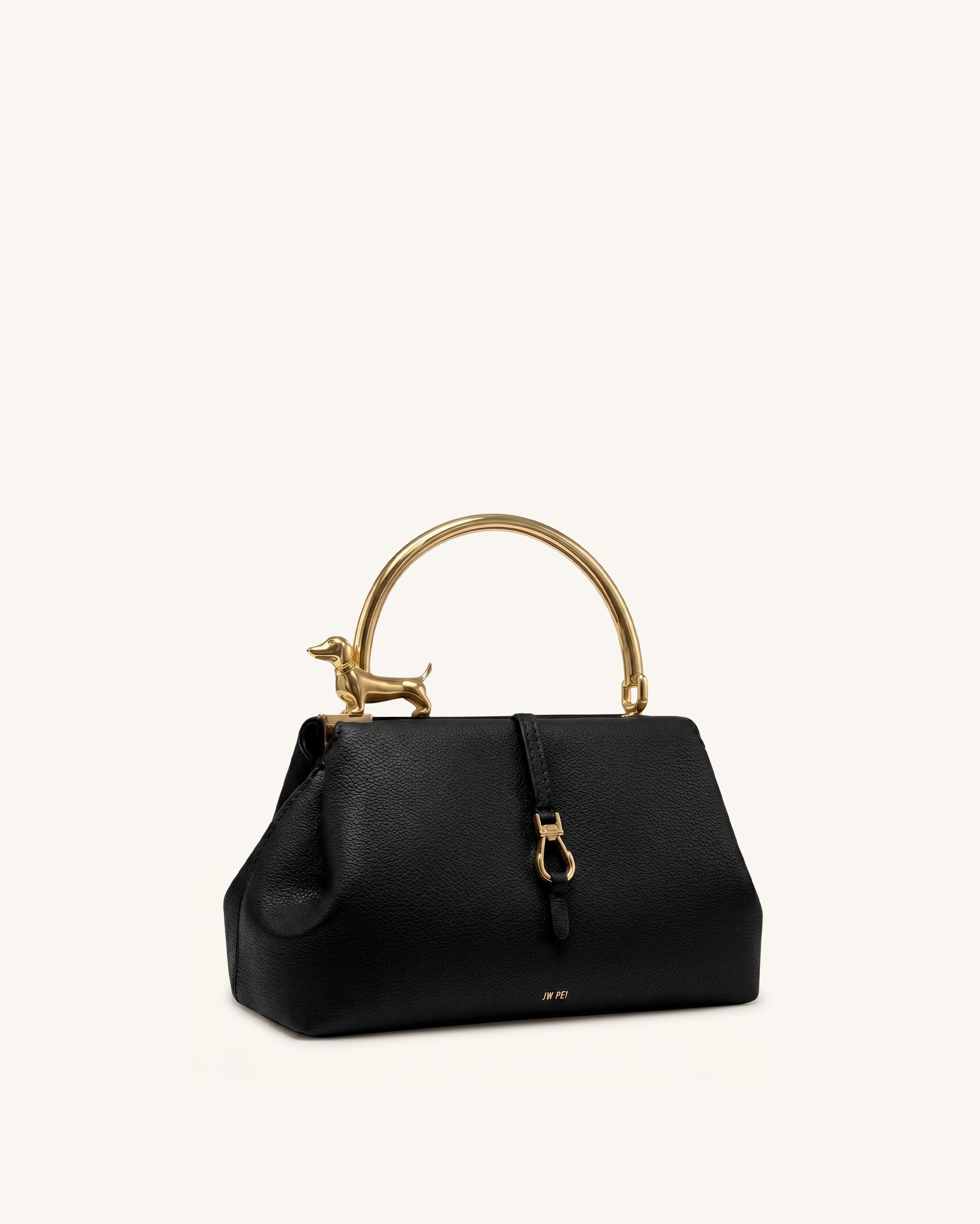 JW PEI Bruna Dachshund Metal Handle Top Handle Bag Black