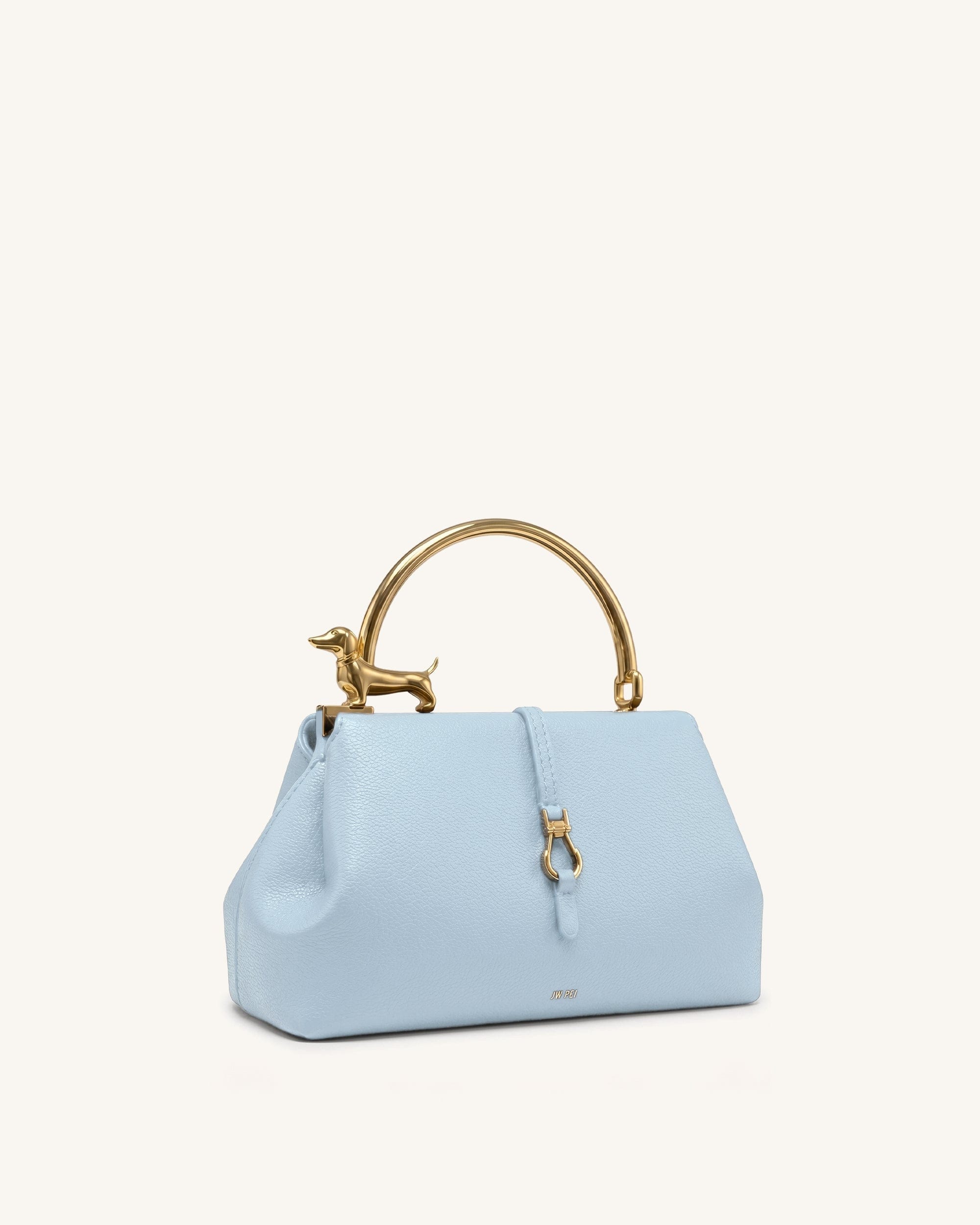 JW PEI Bruna Dachshund Metal Handle Top Handle Bag Light Blue
