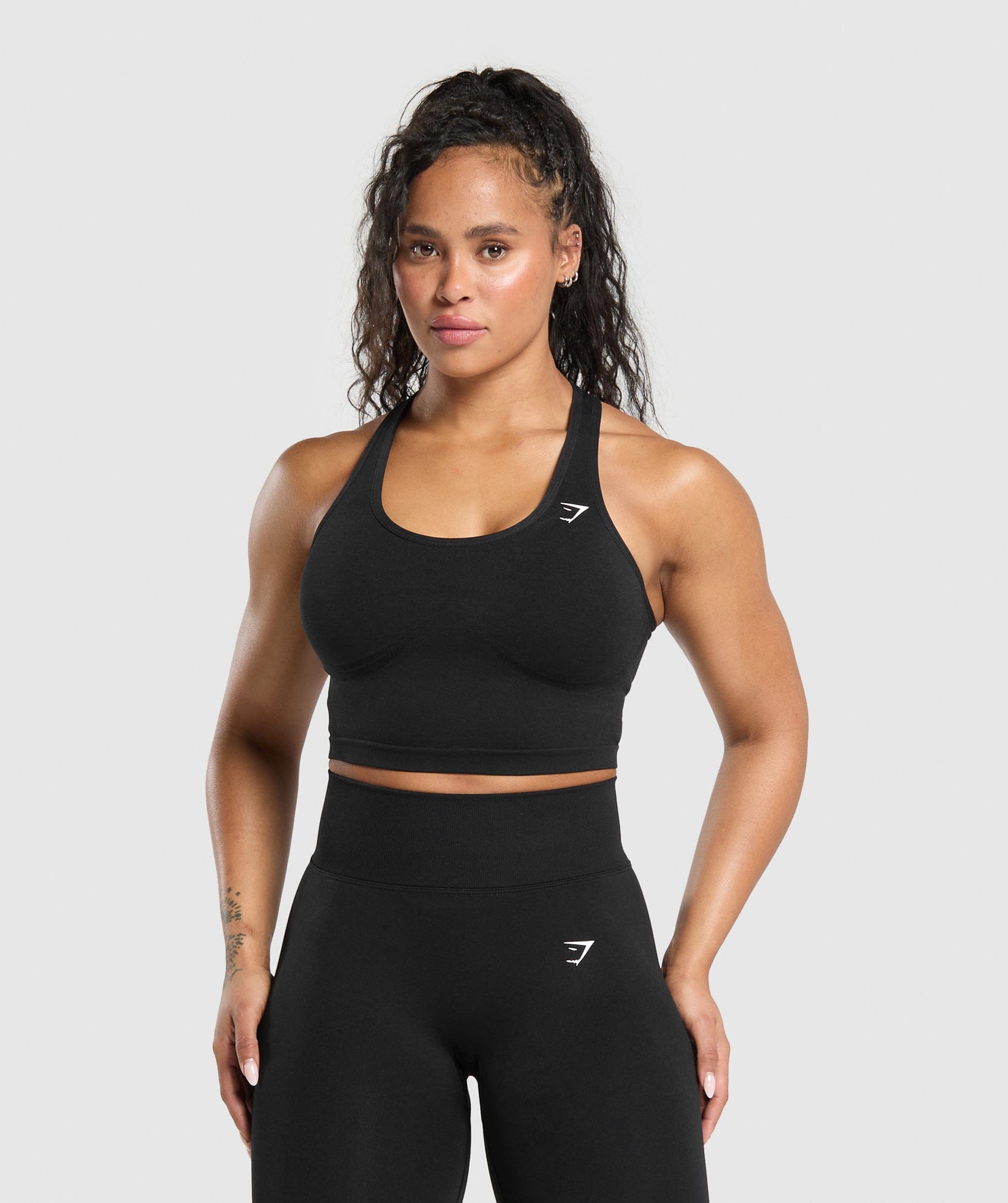 Gymshark Lift Seamless Midi Tank With Shelf - Black/Black Marl