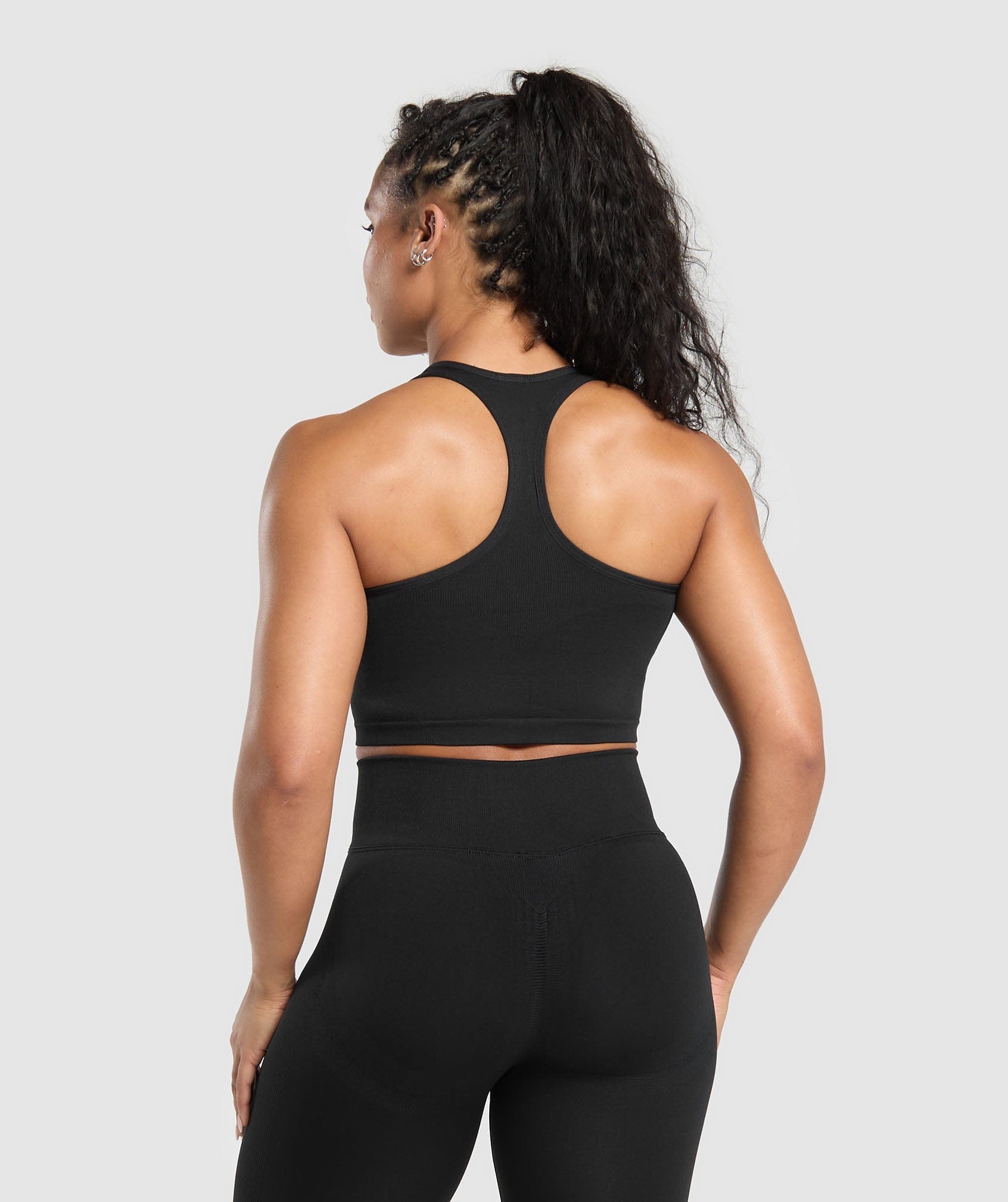 Gymshark Lift Seamless Midi Tank With Shelf - Black/Black Marl
