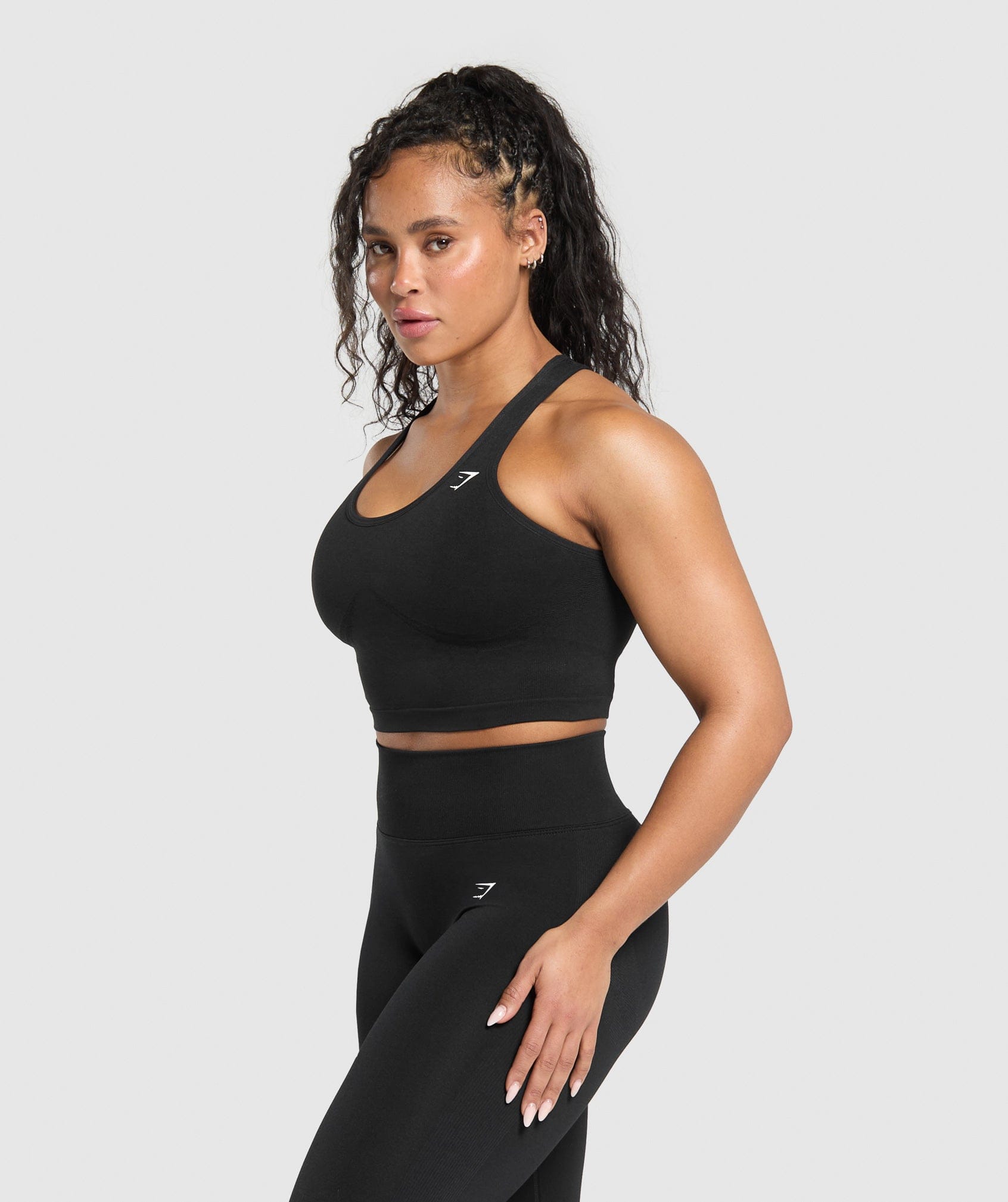 Gymshark Lift Seamless Midi Tank With Shelf - Black/Black Marl