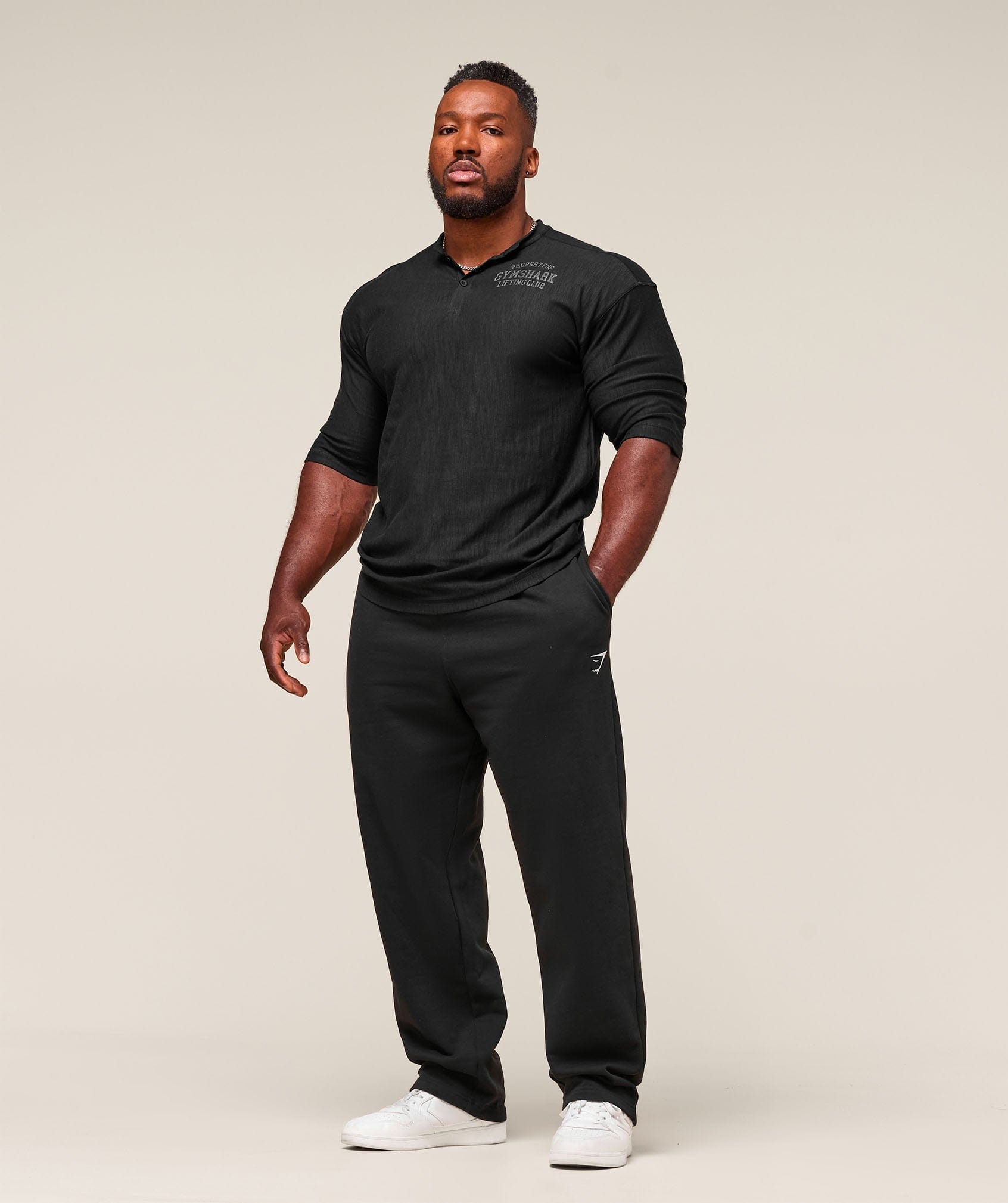 Gymshark Lightweight Slub Textured 3/4 Henley - Black