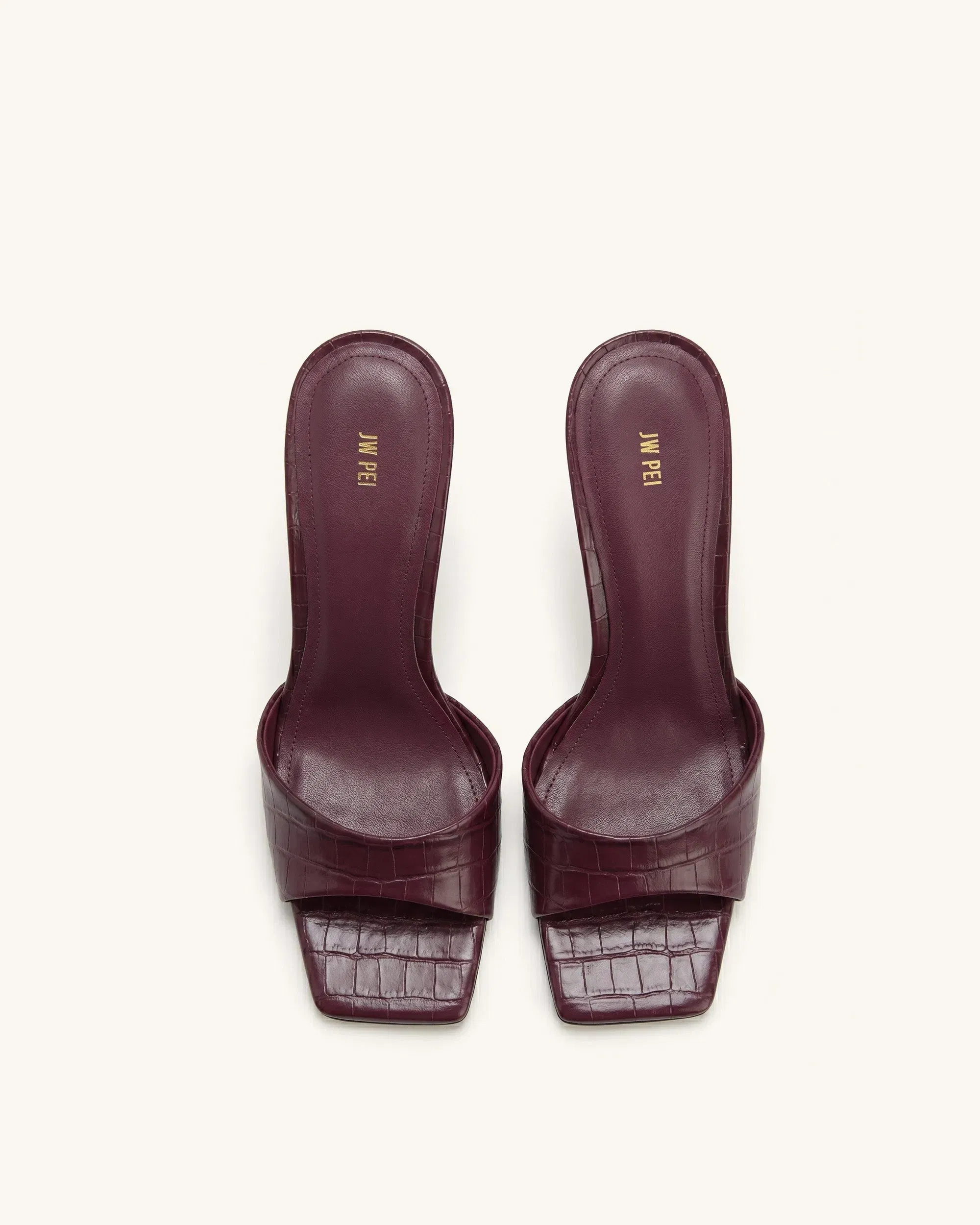 Hannah Croc-Embossed Heel Mules - Burgundy