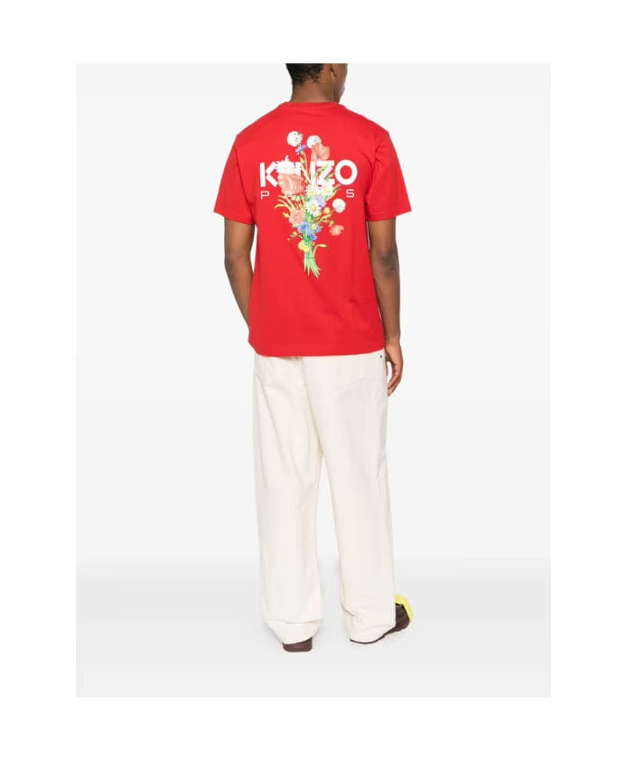 Kenzo Red Floral Print Crew Neck T-shirt
