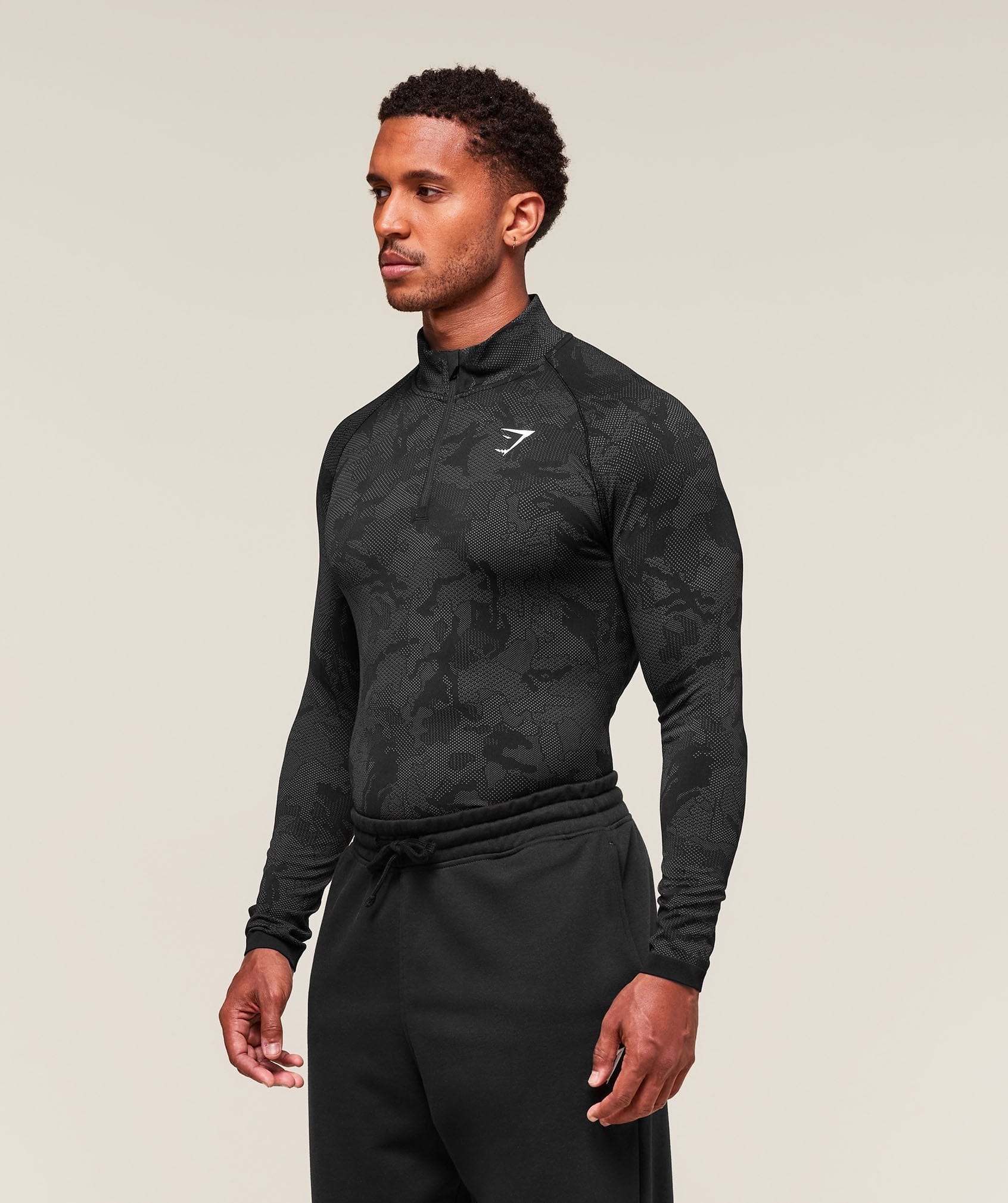 Gymshark Geo Seamless 1/4 Zip - Black/Charcoal Grey