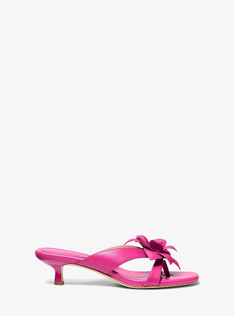 Jacie Floral Embellished Leather Kitten Heel Sandal