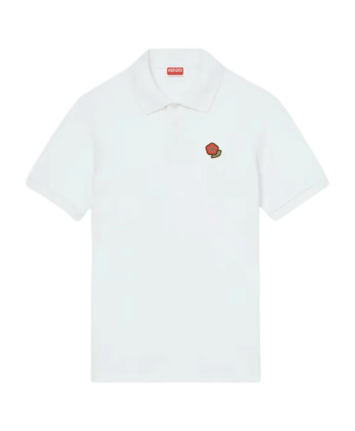 Kenzo Embroidered White Cotton Polo Shirt