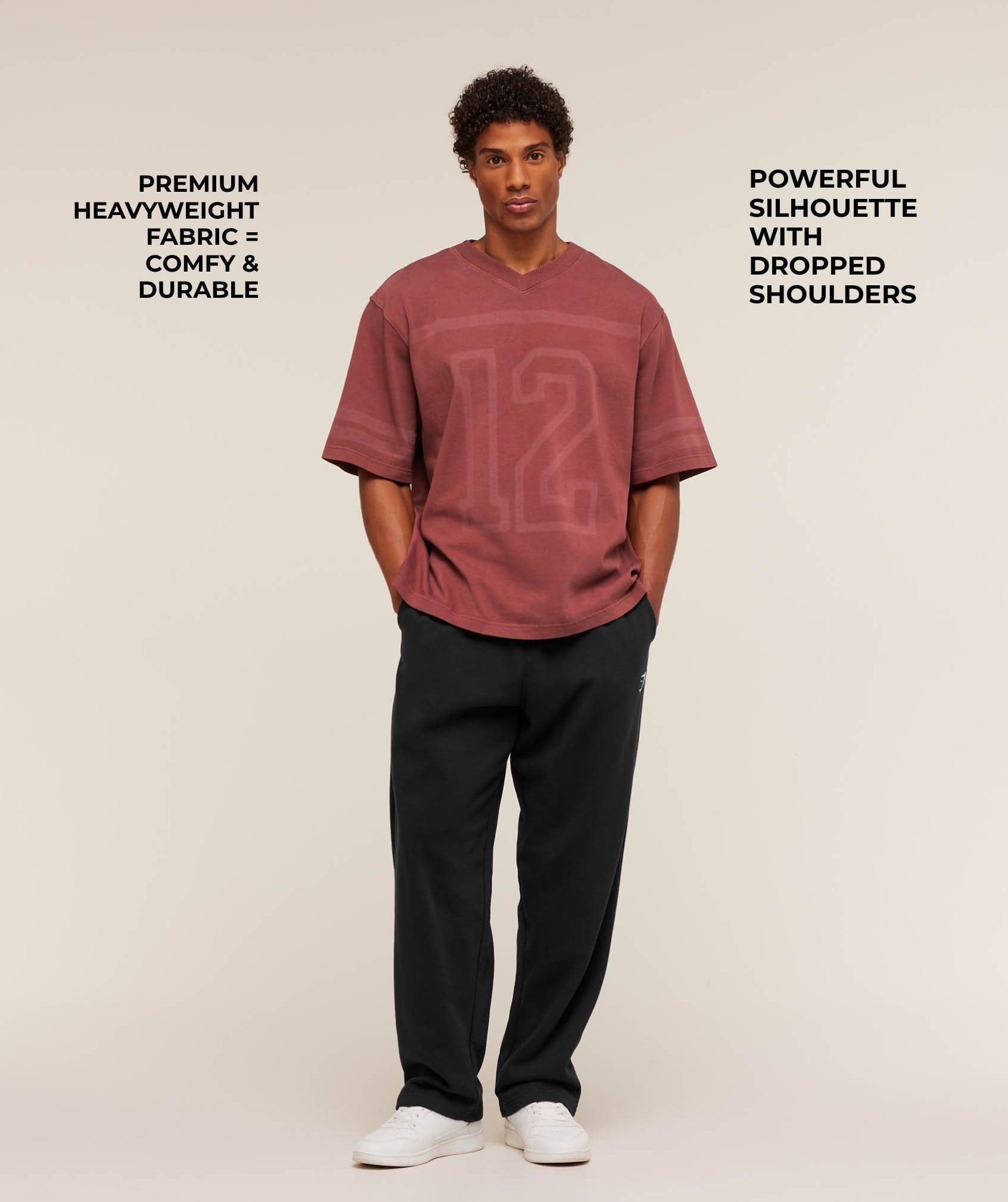 Gymshark Collegiate Washed Jersey T-Shirt - Burgundy Brown