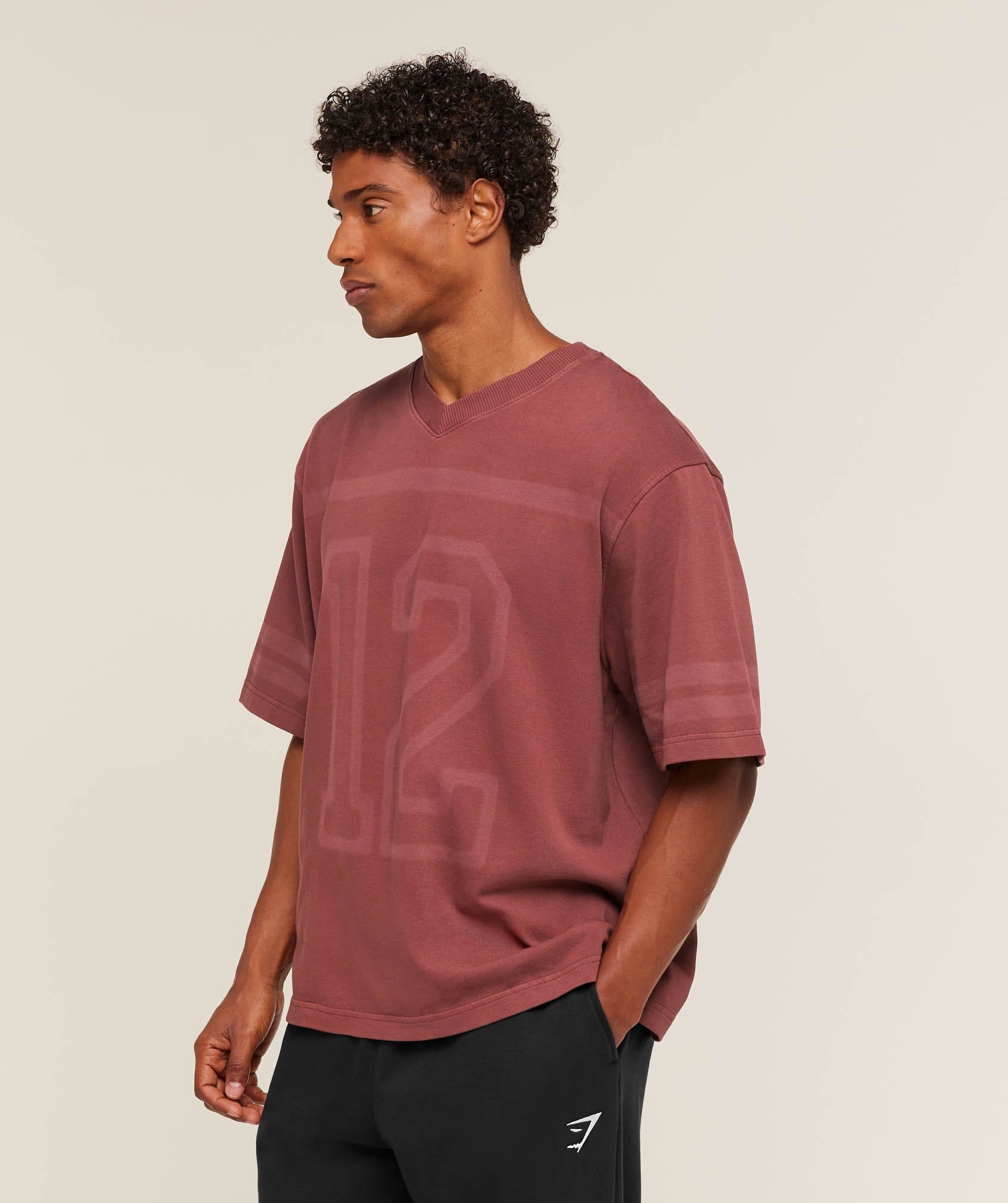 Gymshark Collegiate Washed Jersey T-Shirt - Burgundy Brown