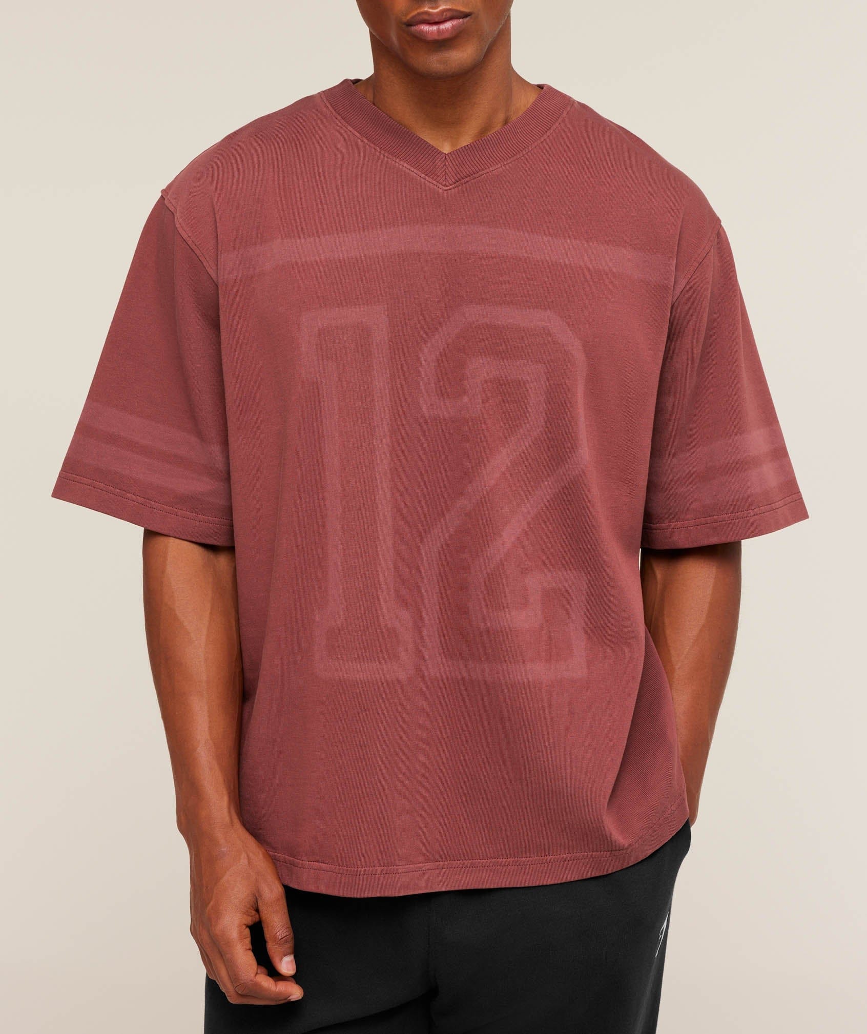 Gymshark Collegiate Washed Jersey T-Shirt - Burgundy Brown