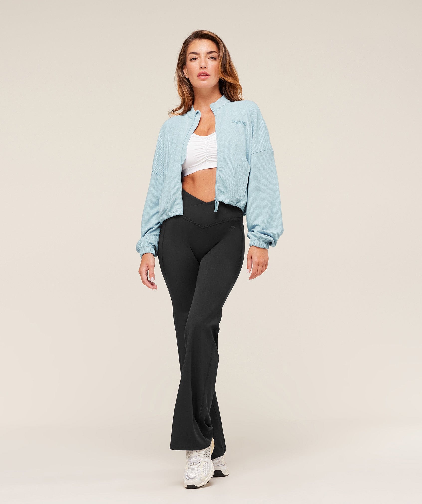 Gymshark Waffle Midi Zip Up Jacket - Smoke Blue