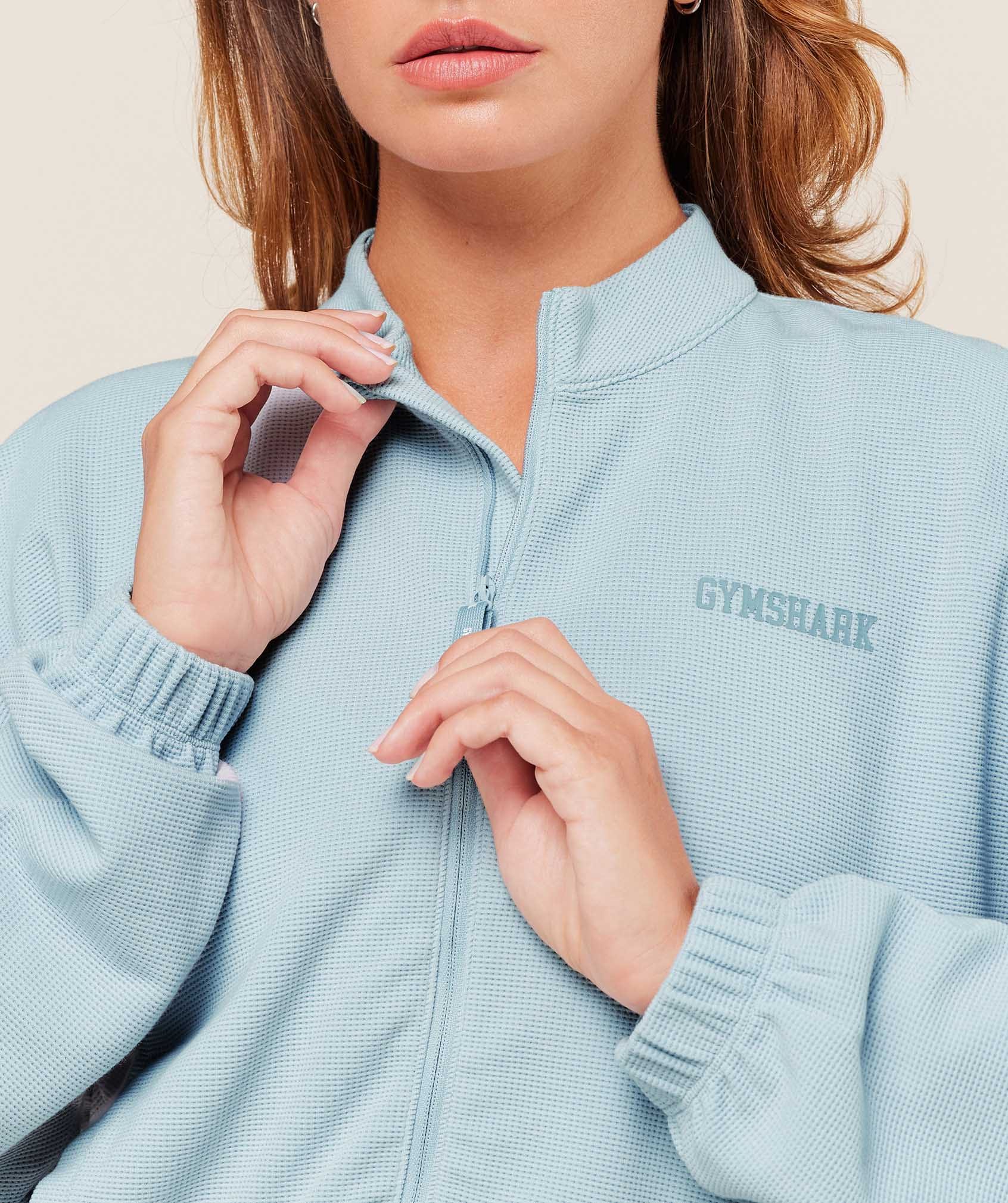 Gymshark Waffle Midi Zip Up Jacket - Smoke Blue