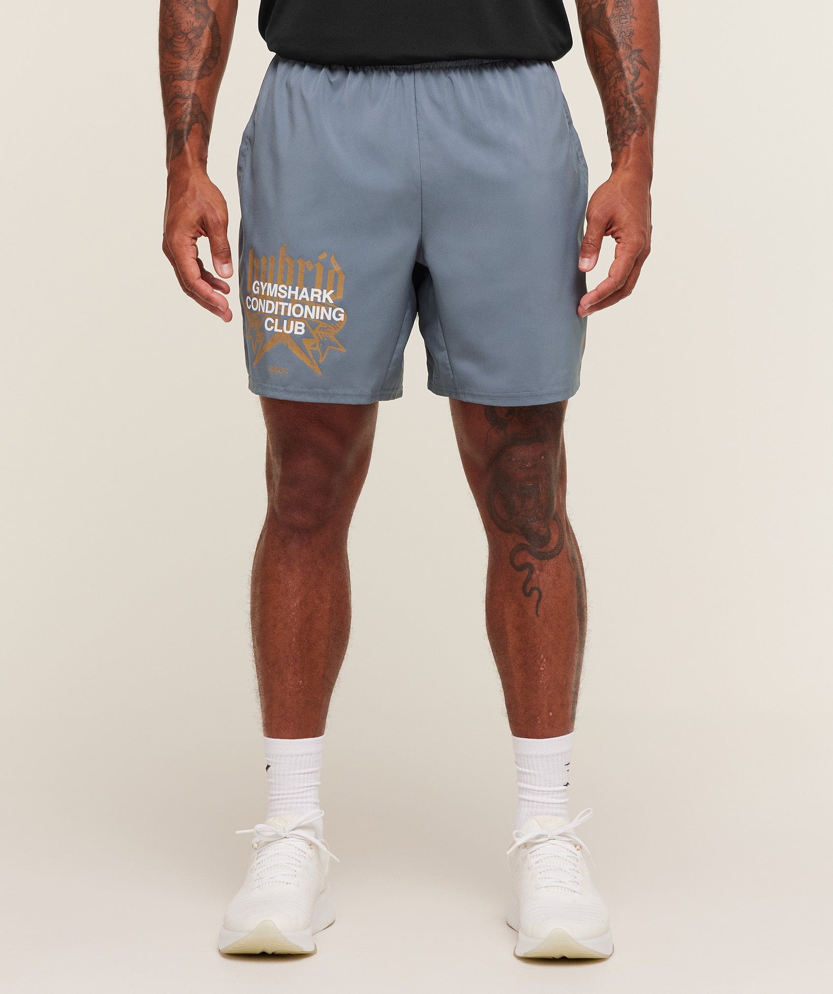 Gymshark Hybrid Graphic 7" Shorts - Iron Blue