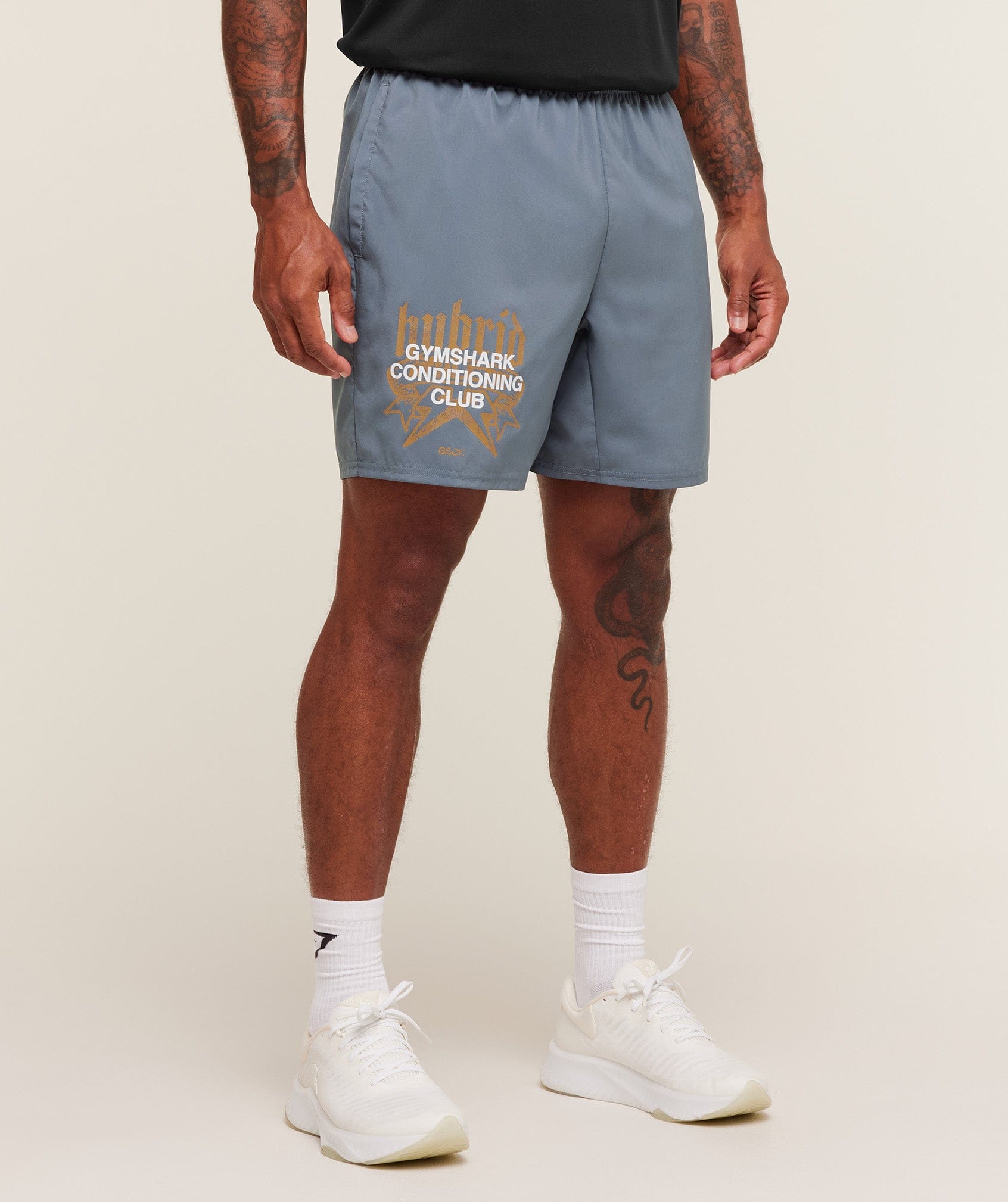 Gymshark Hybrid Graphic 7" Shorts - Iron Blue
