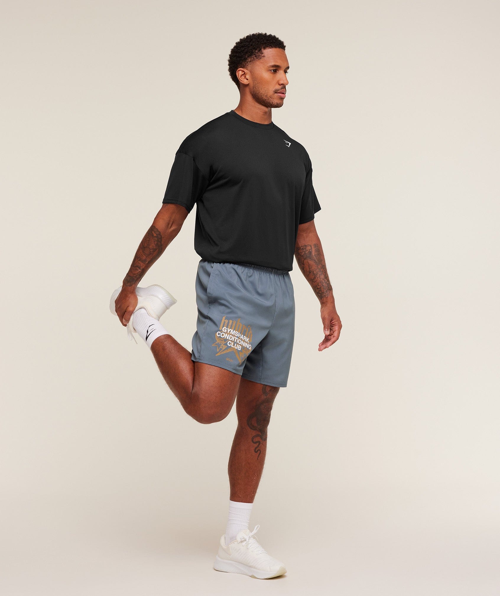 Gymshark Hybrid Graphic 7" Shorts - Iron Blue