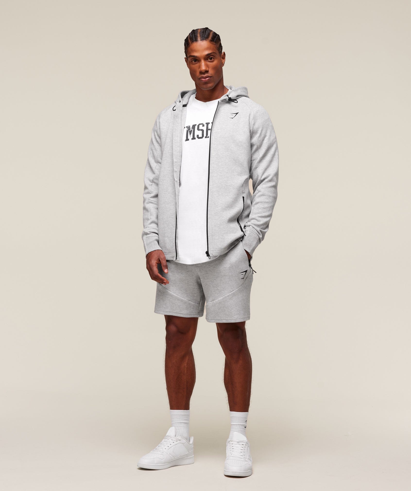 Gymshark Interlock Tech Zip Up Hoodie - Light Grey Core Marl