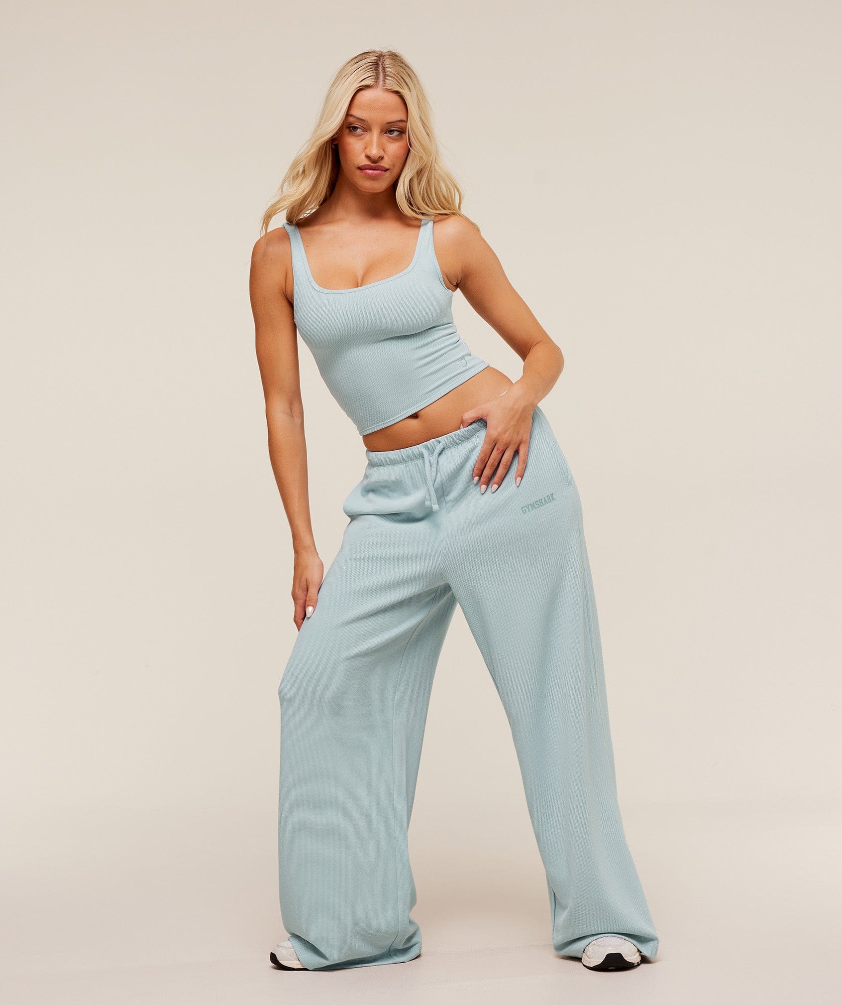 Gymshark Waffle Cropped Tank - Smoke Blue