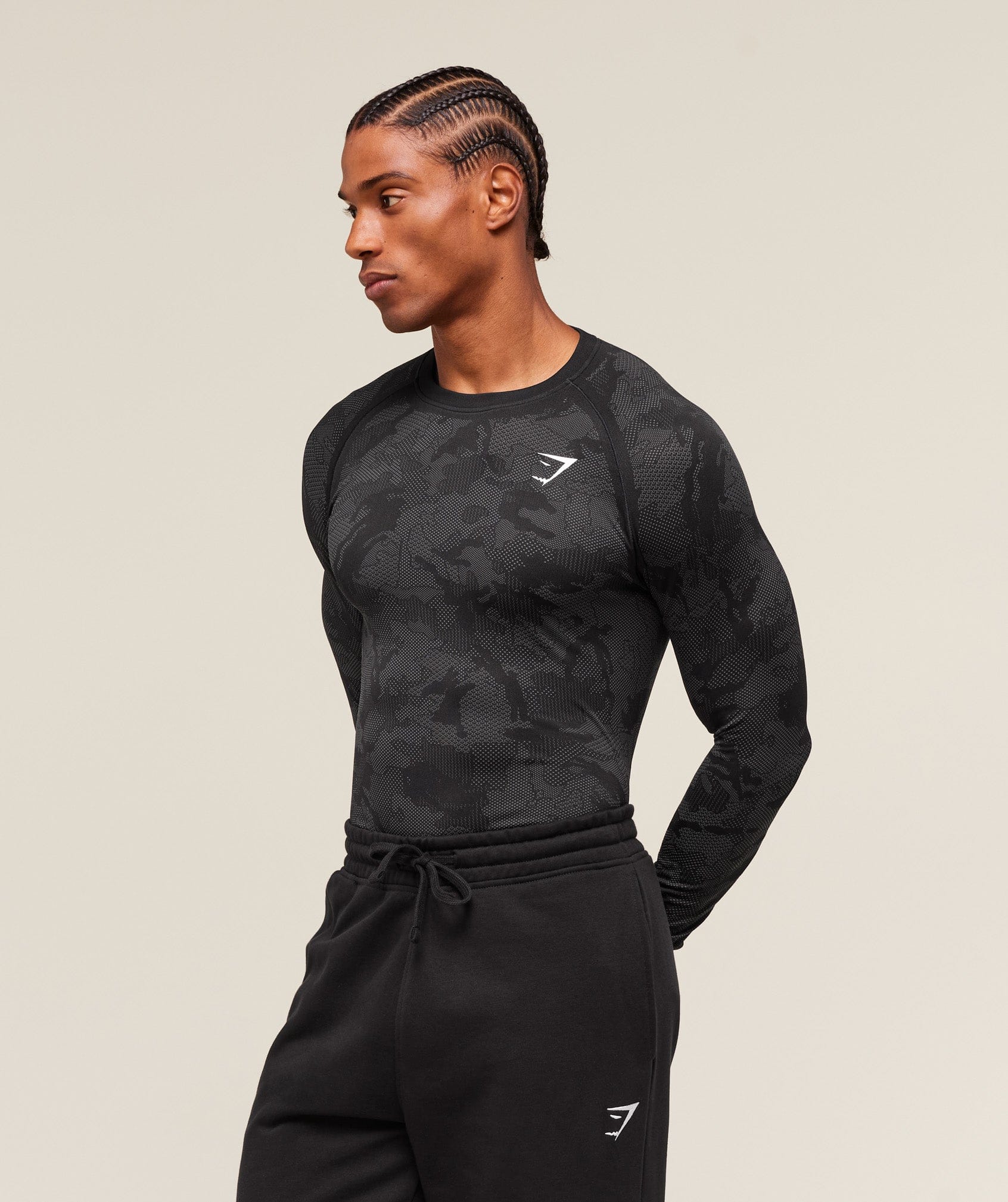 Gymshark Geo Seamless Long Sleeve T-Shirt - Black/Charcoal Grey