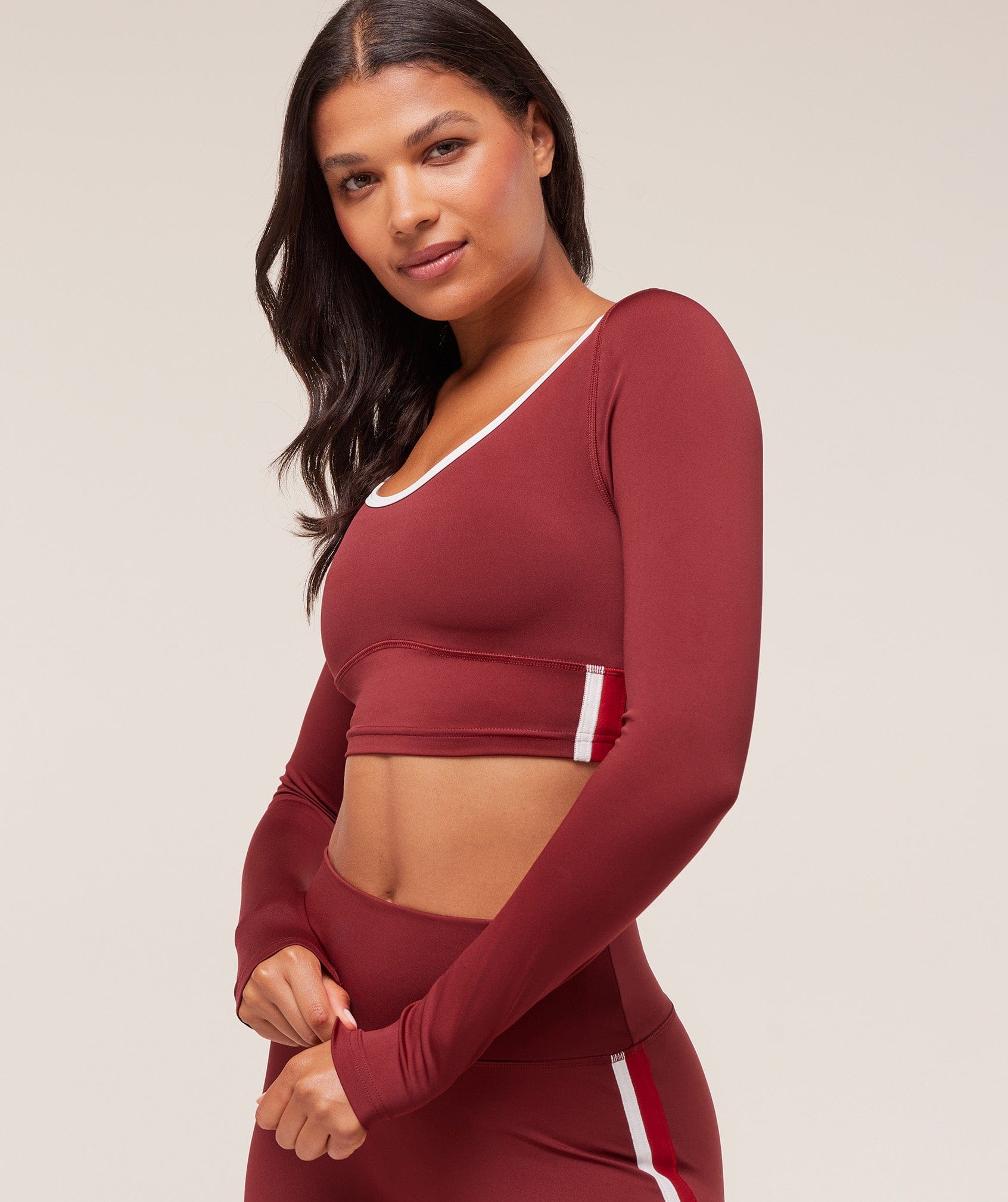 Gymshark Piping Long Sleeve Crop Top - Sets Red/Carmine Red/Soft White