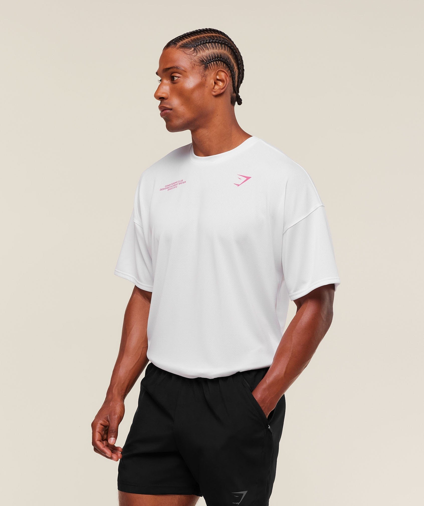 Gymshark Conditioning Club Oversized T-Shirt - White/Energy Pink