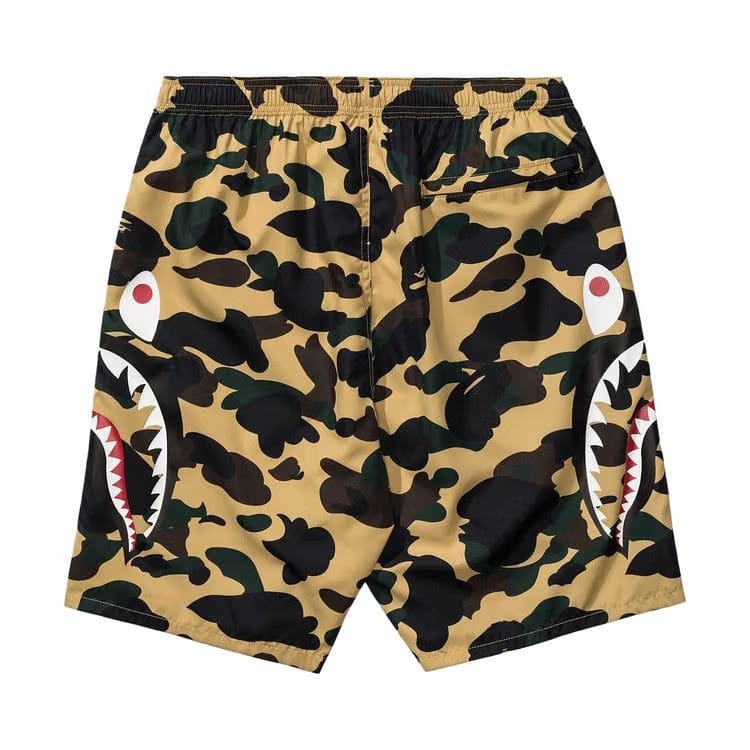 BAPE 1St Camo Side Shark Beach Shorts Yellow