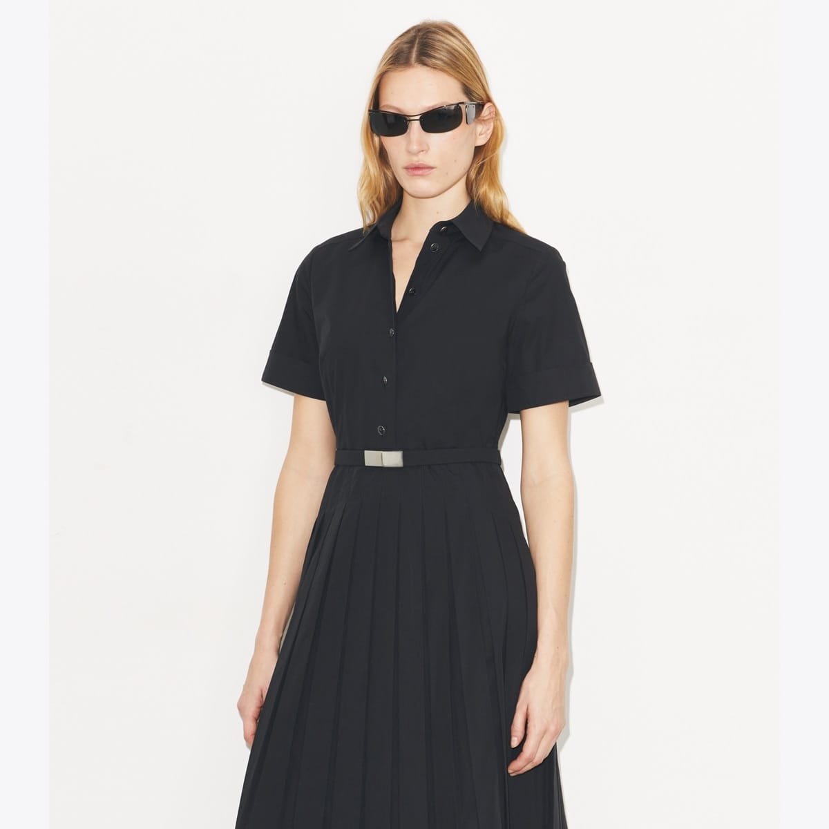 Pleated Poplin Shirtdress