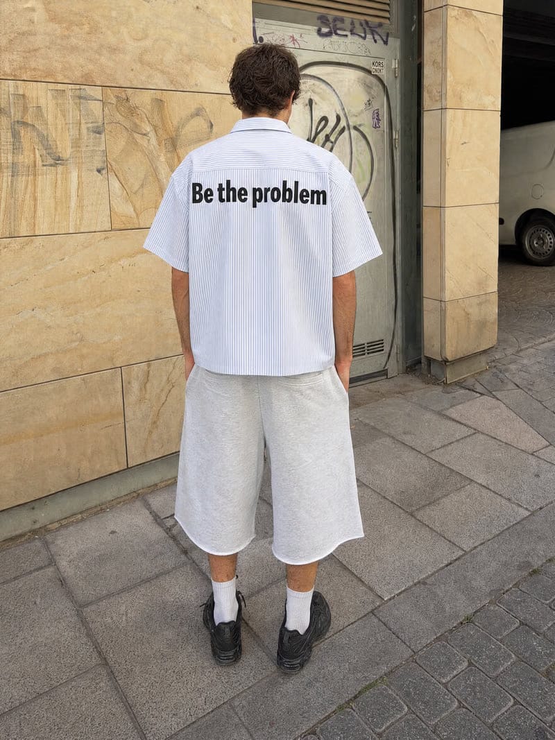 Forfksake Be The Problem Boxy Fit Blue Striped Shirt