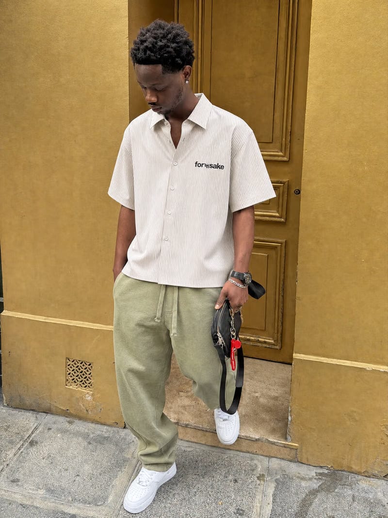 Forfksake Go F Yourself Boxy Fit Beige Striped Shirt