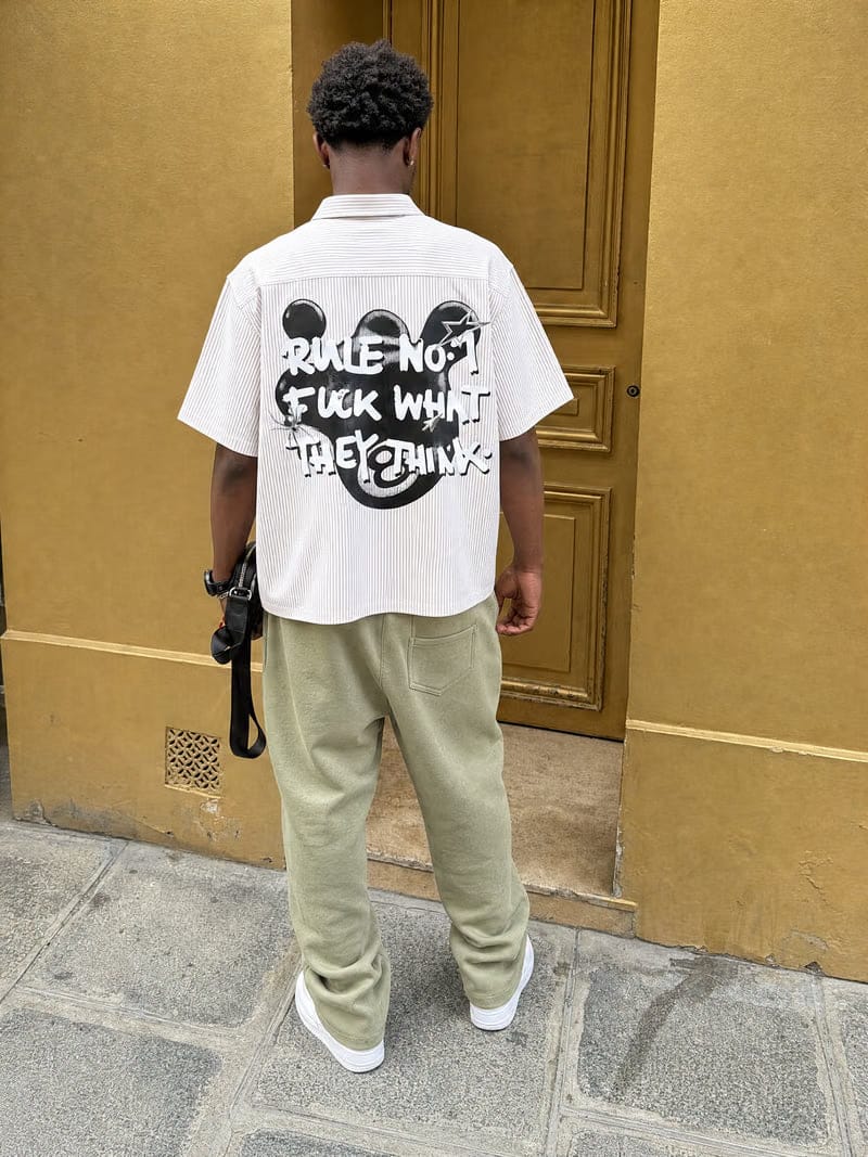 Forfksake Rule No 1 Boxy Fit Beige Striped Shirt