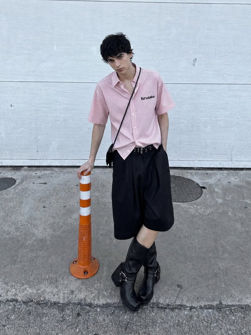 Forfksake Stole It Boxy Fit Pink Striped Shirt
