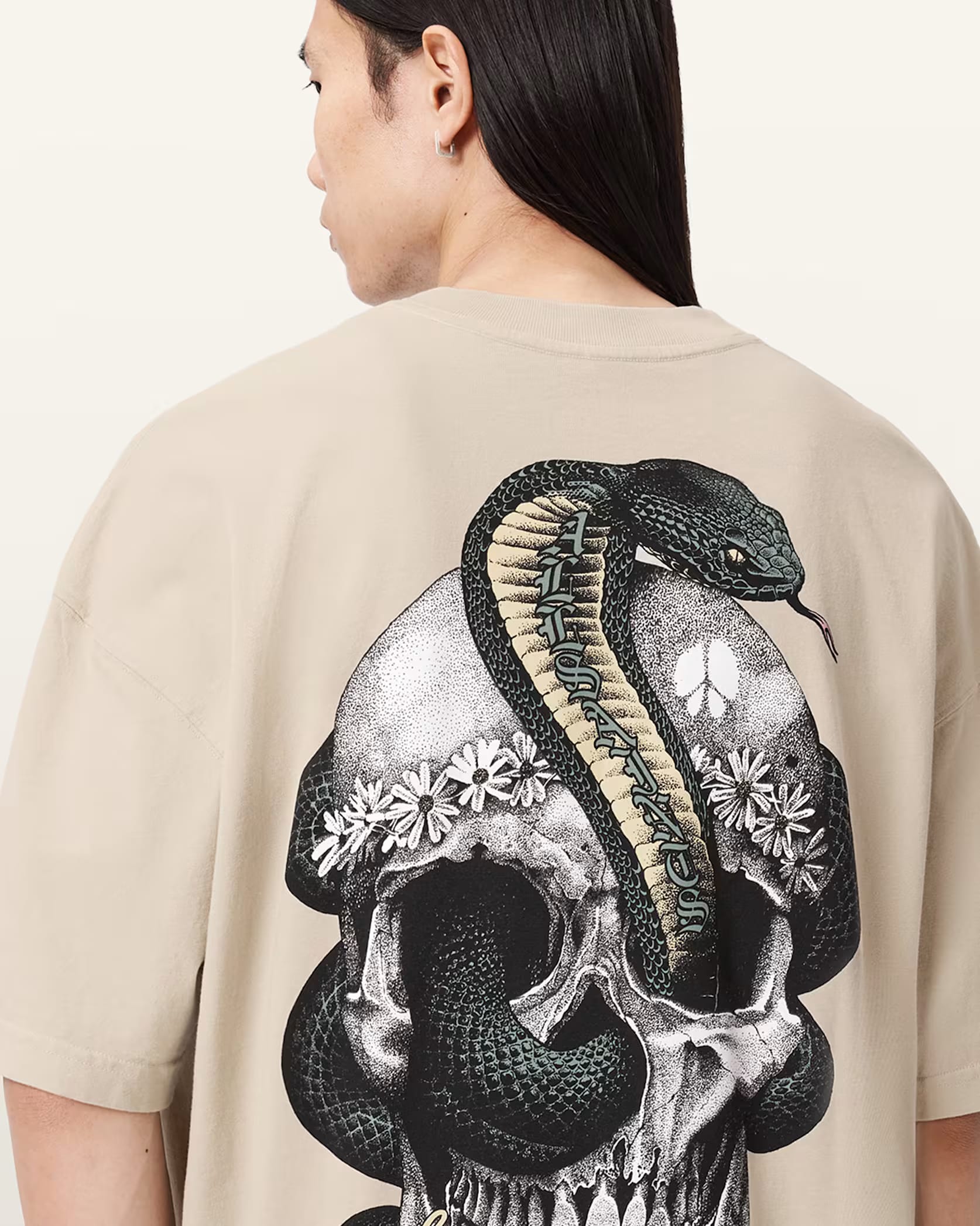 ALL SAINTS Snakehead Oversized Graphic Almond White T-Shirt