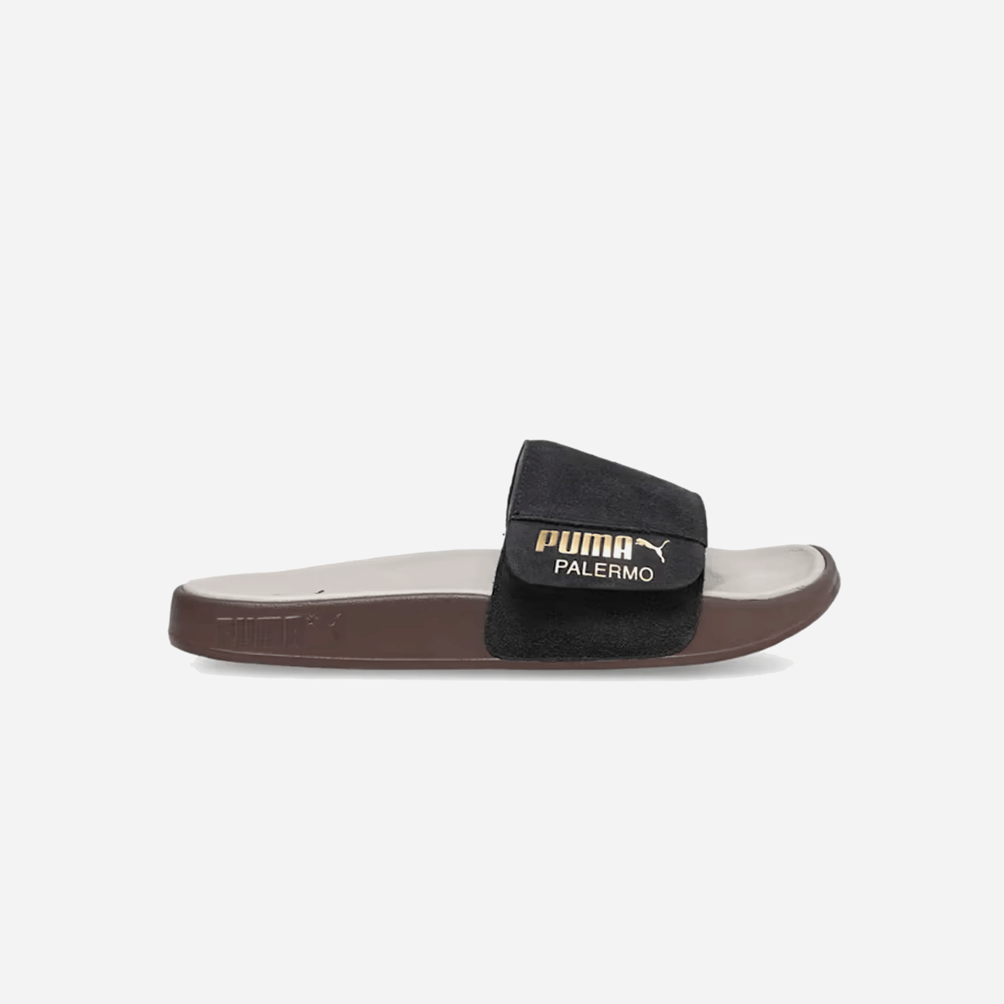Puma Leadcat 2.0 Palermo Foil Slides Dusky Gray Gold Desert Dust Gum