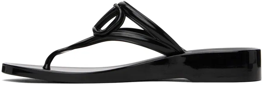 Valentino Garavani Black VLogo Signature Rubber Thong Sandals