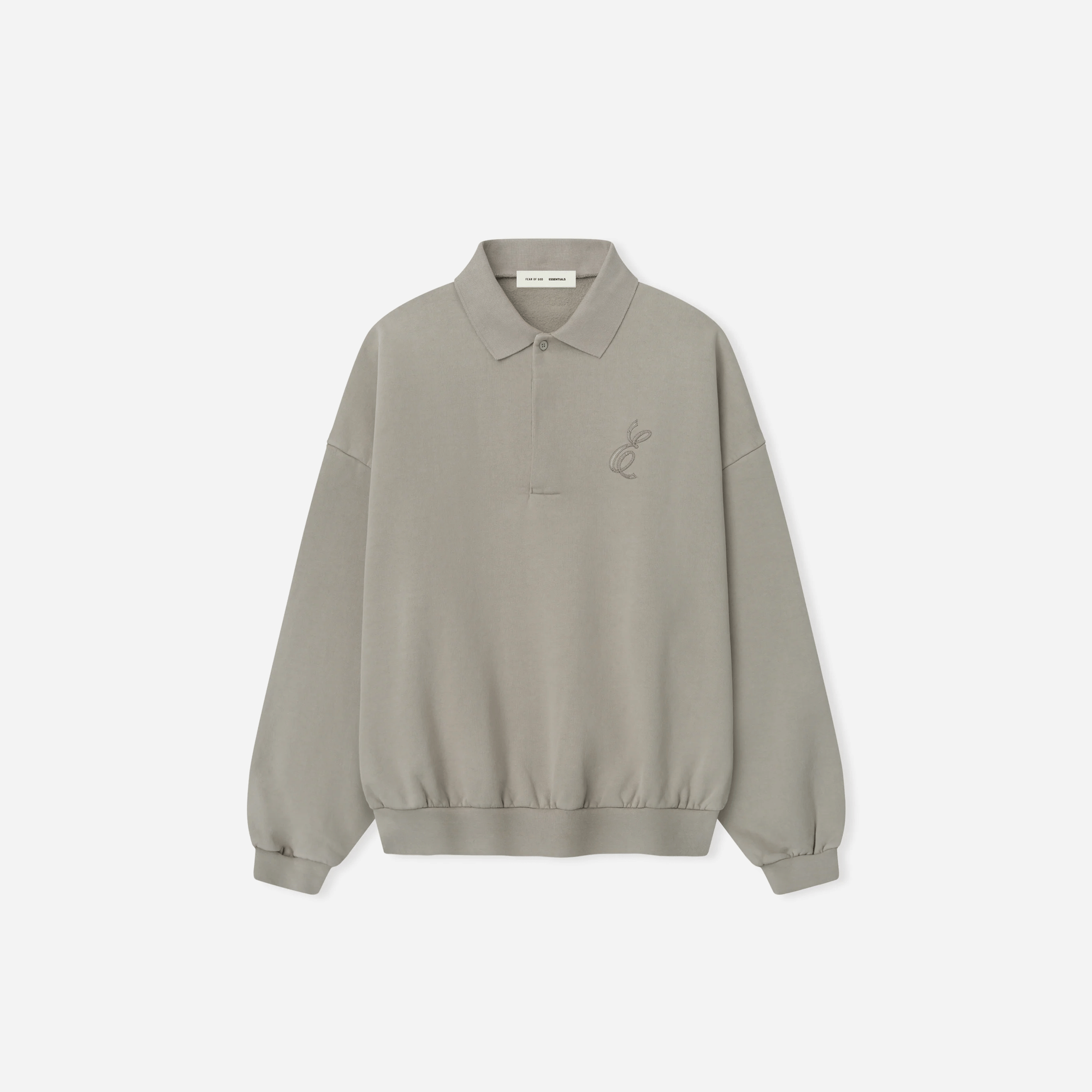 Fear Of God Essentials Embroidered Classic Polo Sweatshirt Smoke Grey