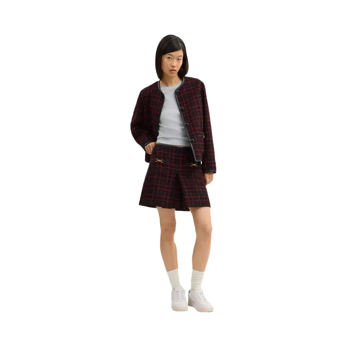 Coach Sculpted C Tweed Skirt in Red Black