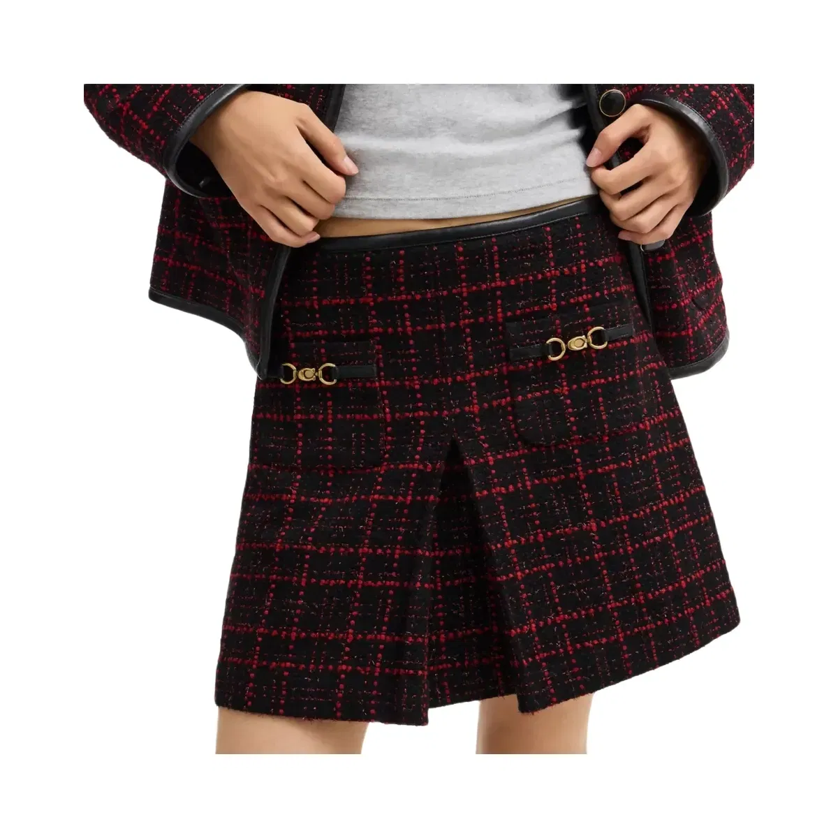 Coach Sculpted C Tweed Skirt in Red Black