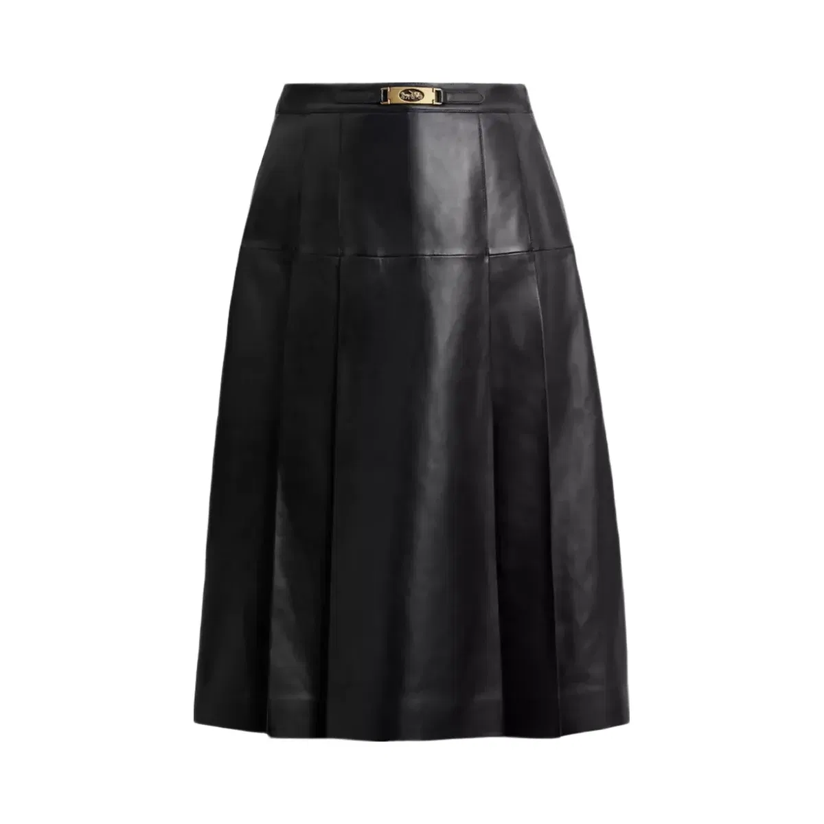 Coach Maxi Leather Pleated Skirt in Black