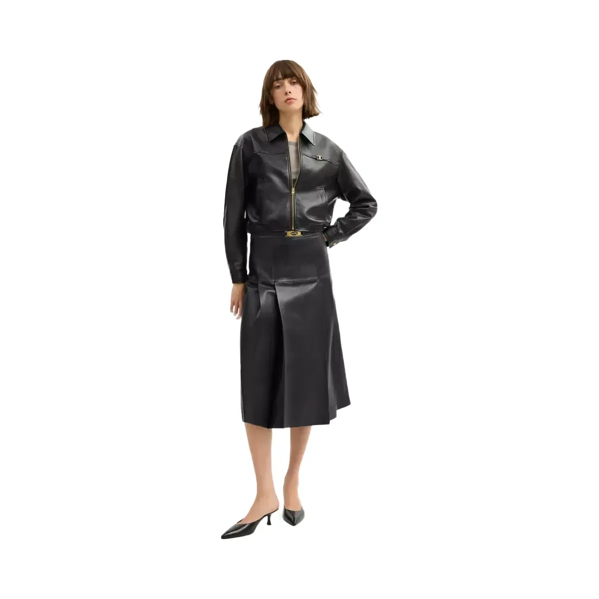 Coach Maxi Leather Pleated Skirt in Black