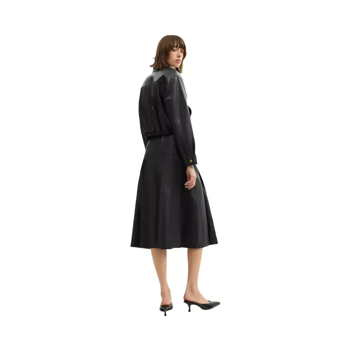 Coach Maxi Leather Pleated Skirt in Black