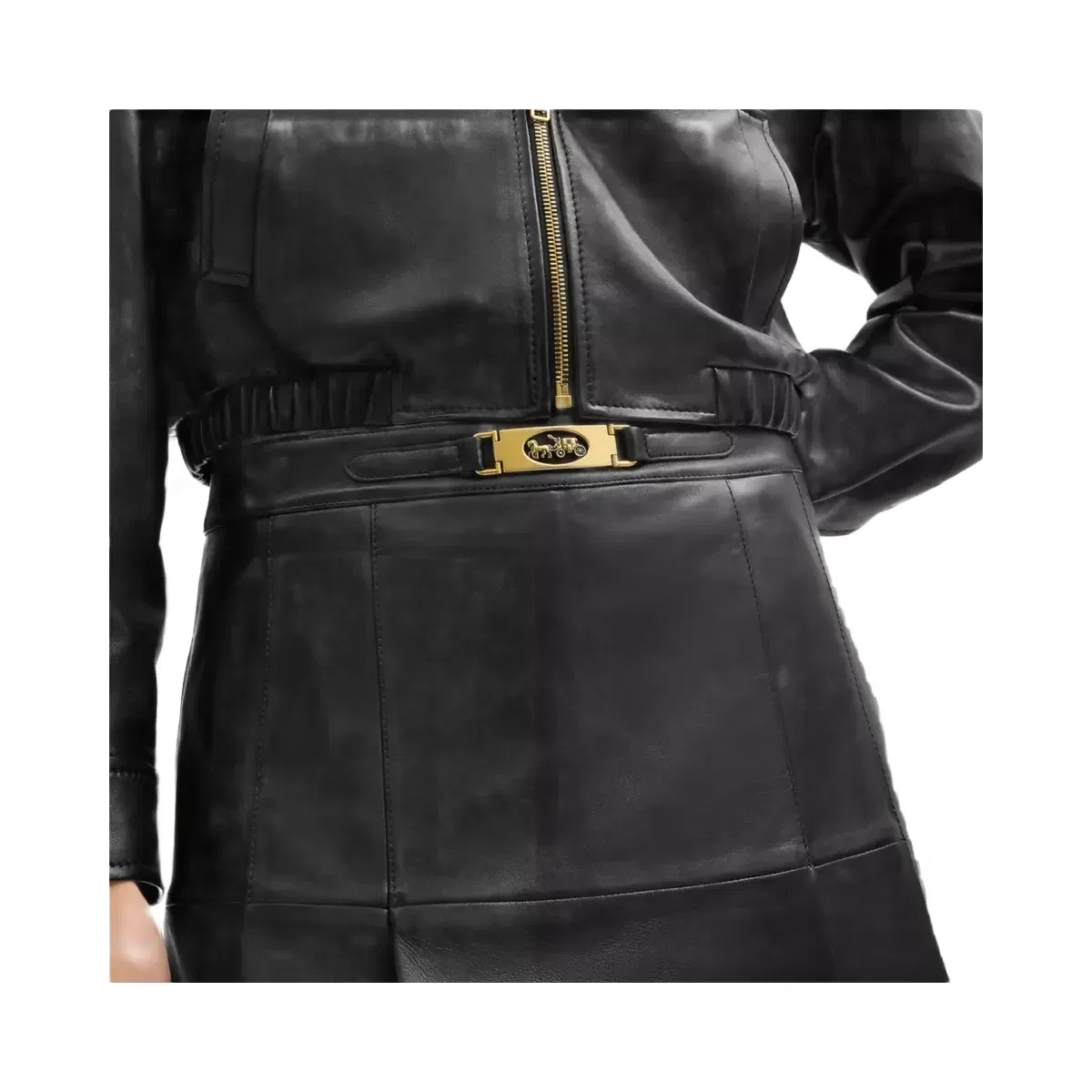 Coach Maxi Leather Pleated Skirt in Black
