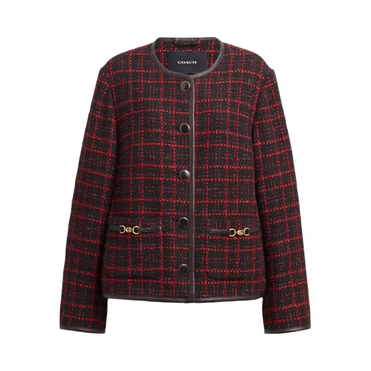 Coach Sculpted C Tweed Jacket in Red Black