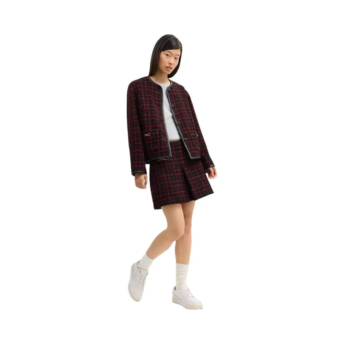Coach Sculpted C Tweed Jacket in Red Black