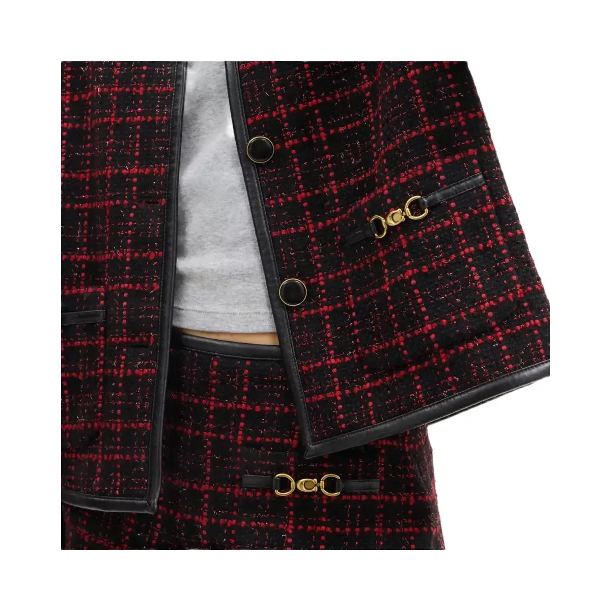 Coach Sculpted C Tweed Jacket in Red Black
